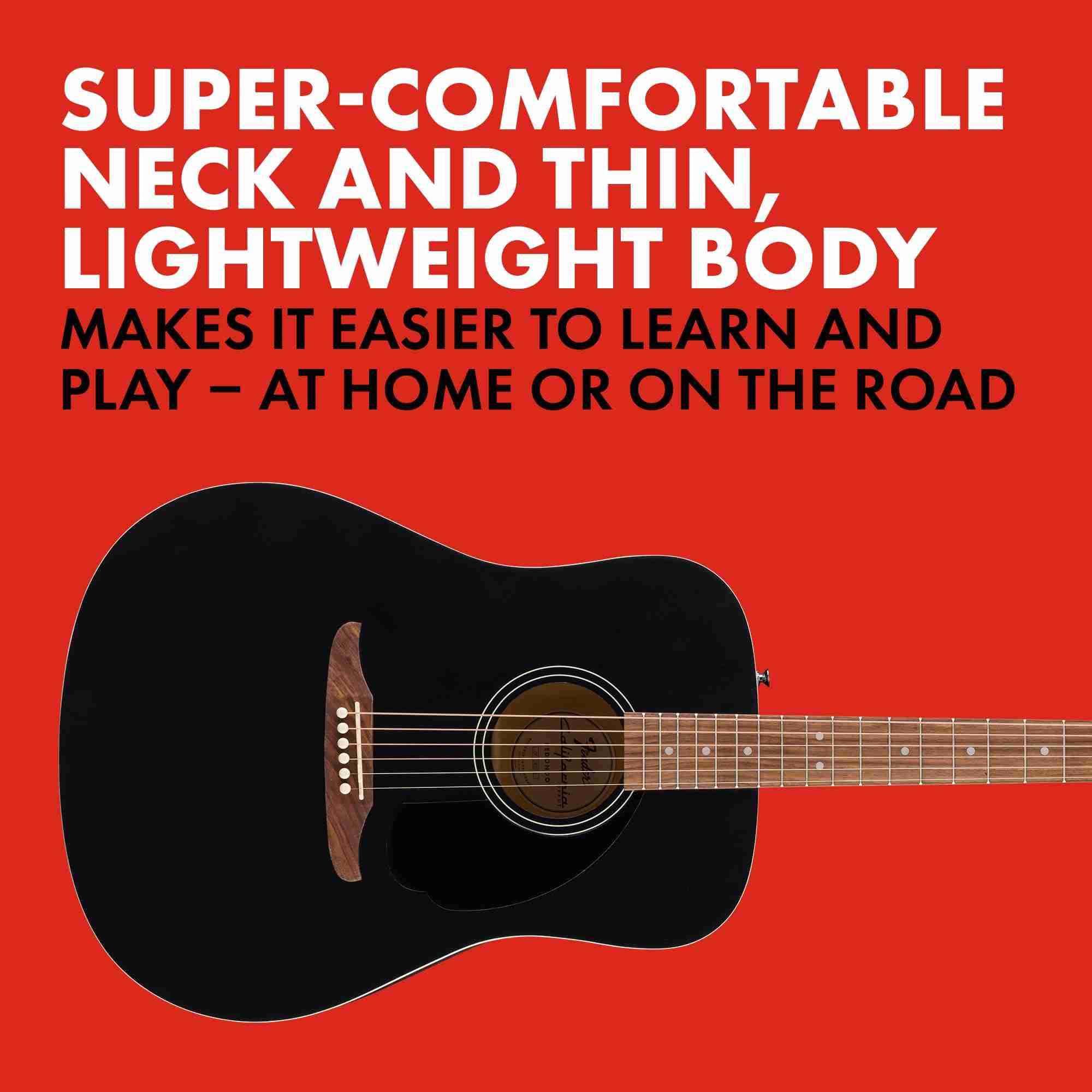Fender California Debut Redondo جيتار أكوستيك بستة أوتار، أسود ساتان 3