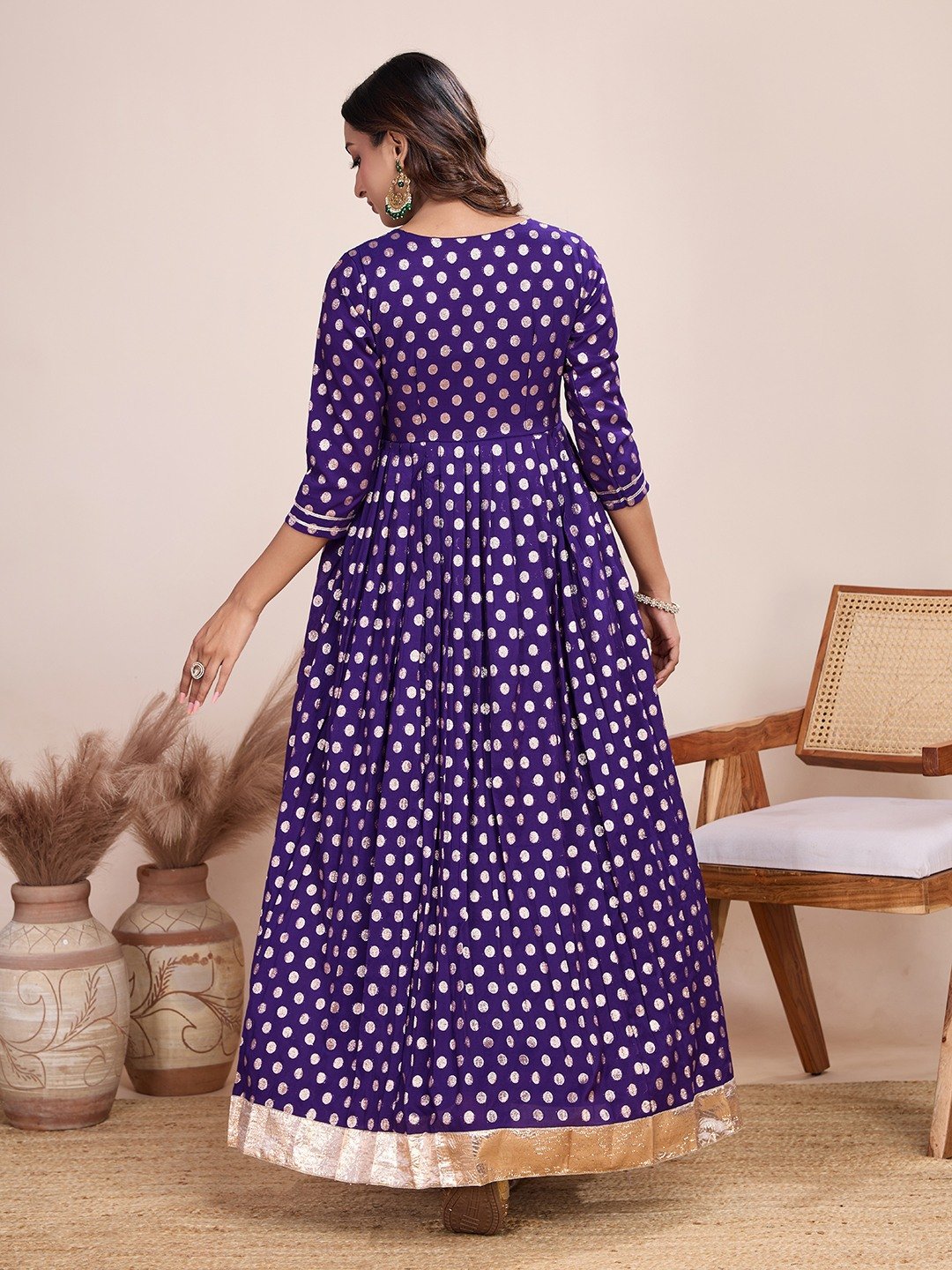 Tasarika Women Ethnic Viscose Violet V-Neck 3/4th Sleeve Full Length ethnic dress 2022_Violet