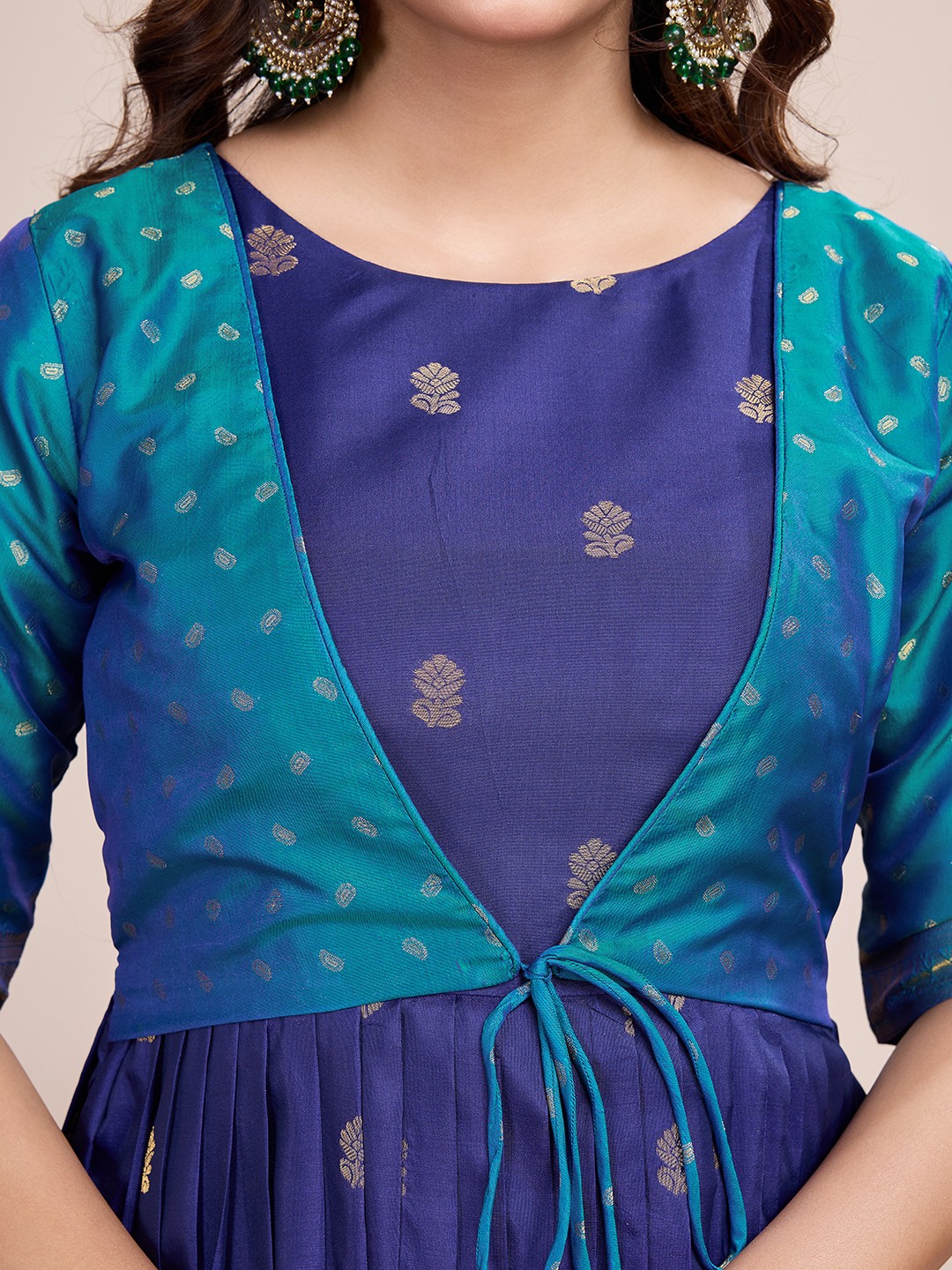 Tasarika Women Ethnic jacquard Violet Round Neck Half Sleeve Full Length ethnic dress 2030_Violet