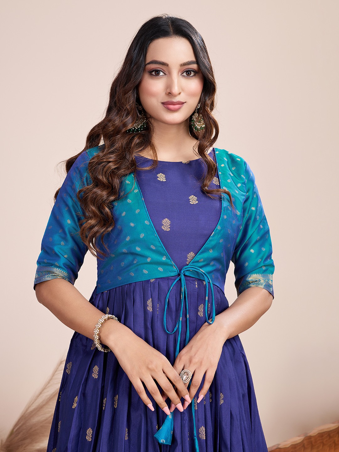 Tasarika Women Ethnic jacquard Violet Round Neck Half Sleeve Full Length ethnic dress 2030_Violet