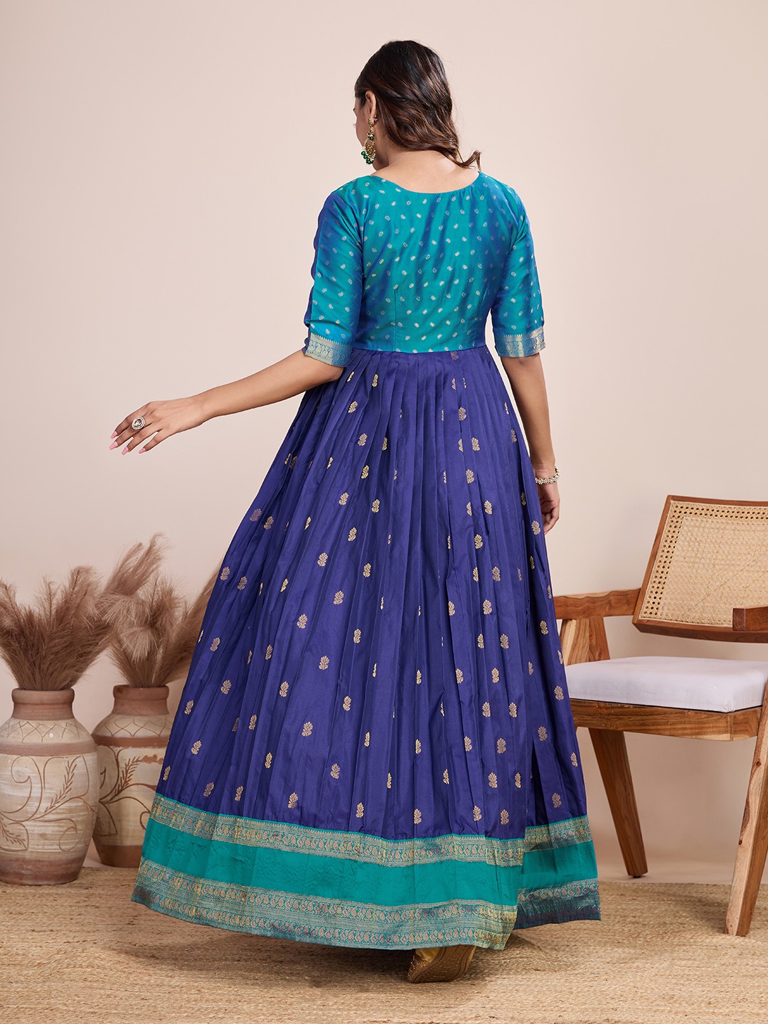 Tasarika Women Ethnic jacquard Violet Round Neck Half Sleeve Full Length ethnic dress 2030_Violet