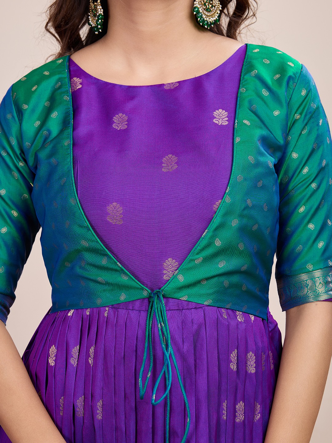 Tasarika Women Ethnic jacquard Purple Round Neck Half Sleeve Full Length ethnic dress 2031_Purple