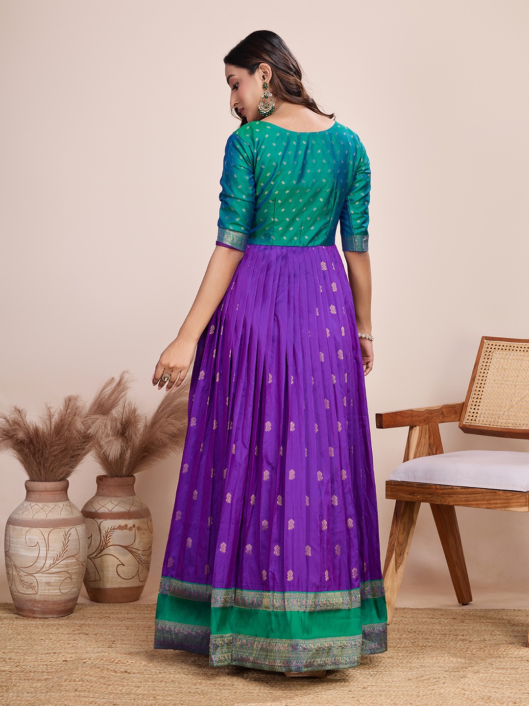 Tasarika Women Ethnic jacquard Purple Round Neck Half Sleeve Full Length ethnic dress 2031_Purple
