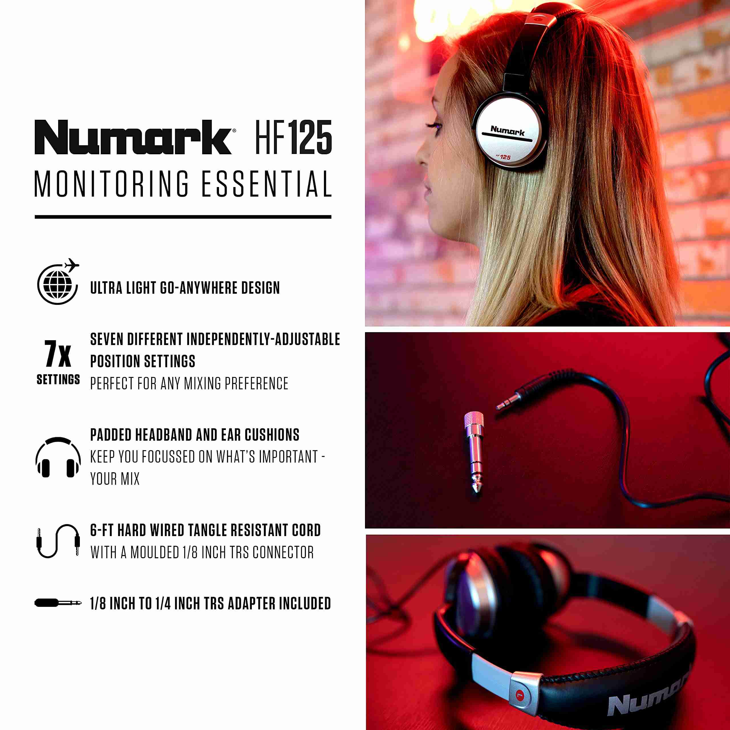 سماعات رأس DJ احترافية Numark HF125 بمشغلات صوت 40mm 2