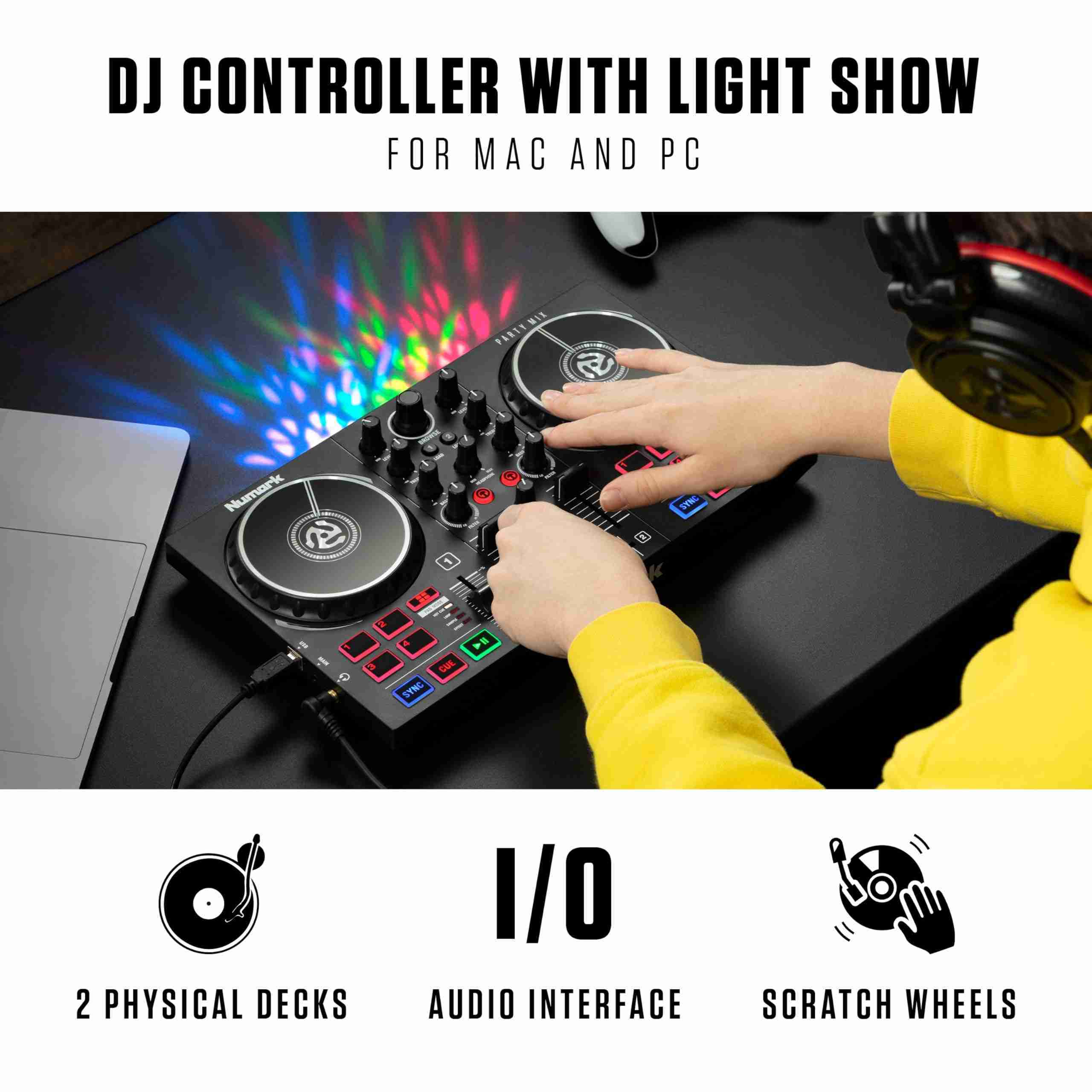 وحدة تحكم DJ من Numark Party Mix II مع عرض إضاءة مدمج وبرنامج Serato DJ Lite 7
