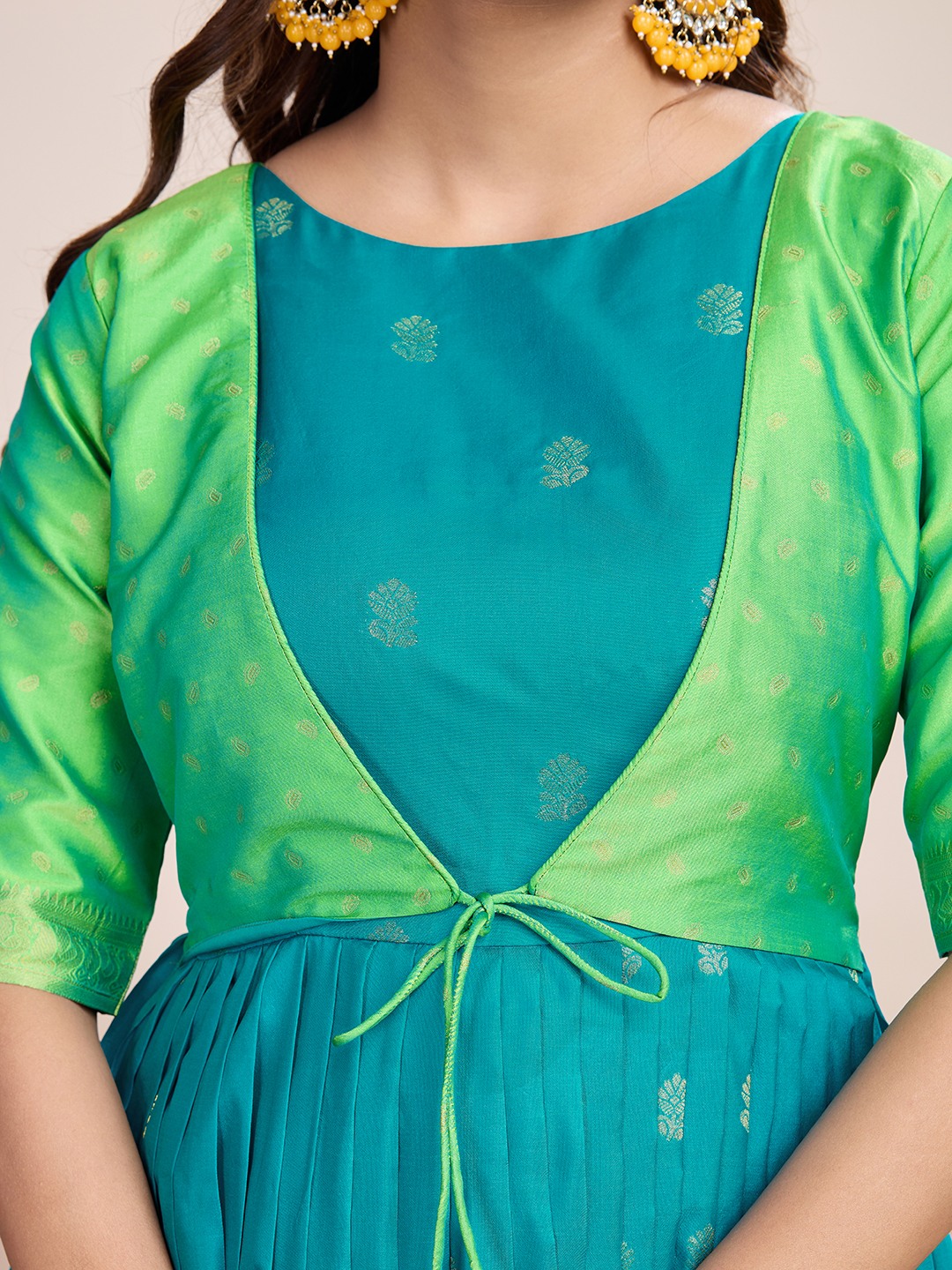 Tasarika Women Ethnic jacquard Rama Round Neck Half Sleeve Full Length ethnic dress 2035_Rama
