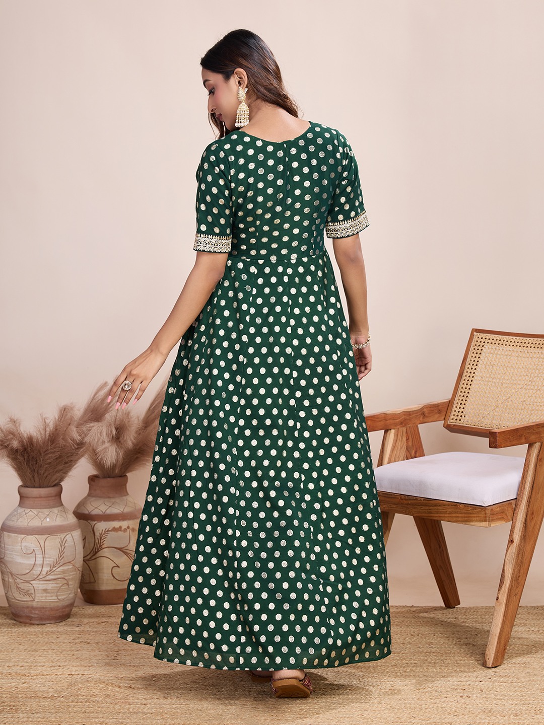 Tasarika Women Ethnic Viscose Green Round Neck Half Sleeve Full Length ethnic dress 2037_Green