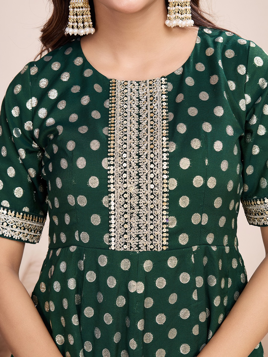 Tasarika Women Ethnic Viscose Green Round Neck Half Sleeve Full Length ethnic dress 2037_Green