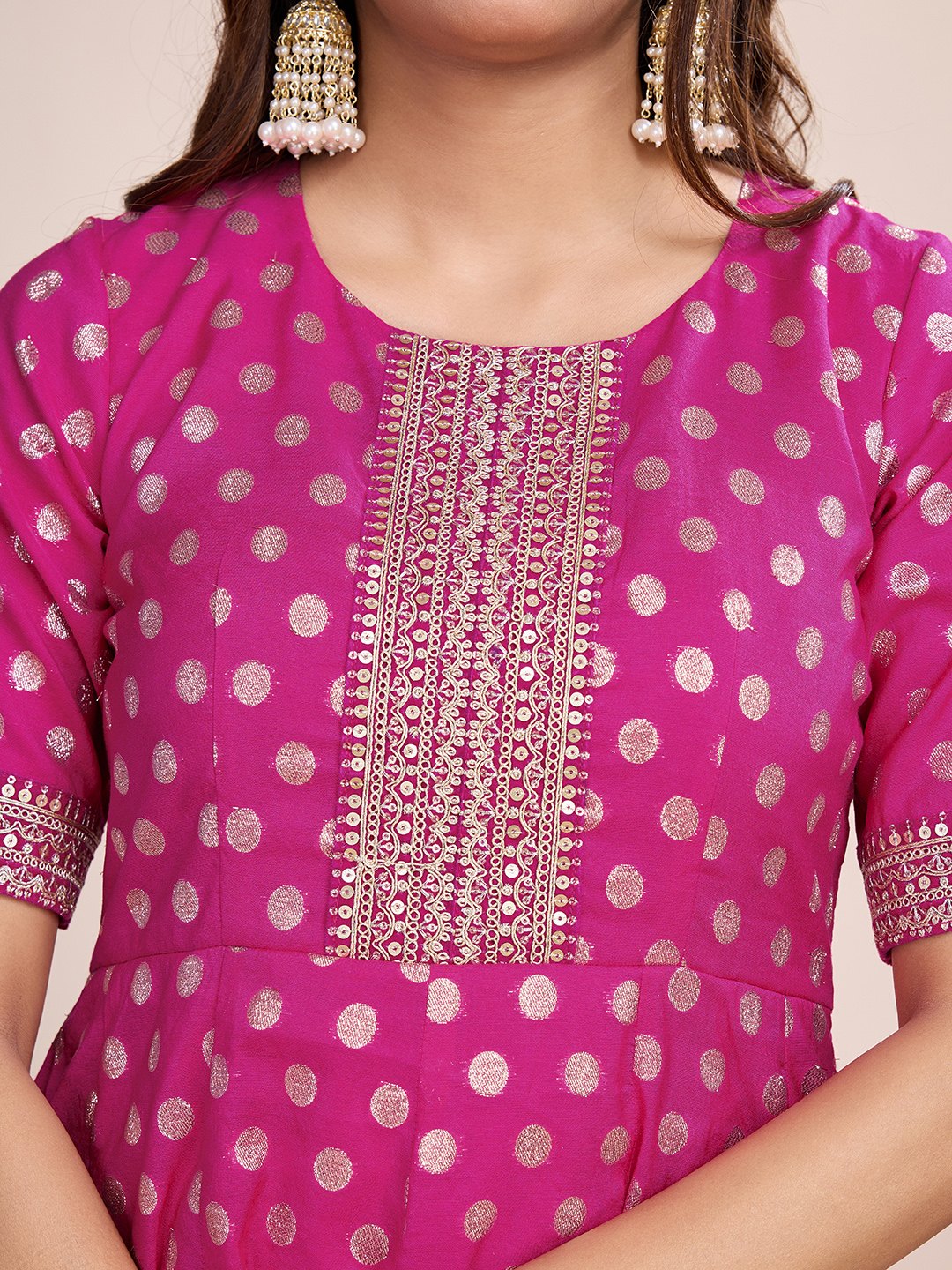 Tasarika Women Ethnic Viscose Pink Round Neck Half Sleeve Full Length ethnic dress 2038_Pink