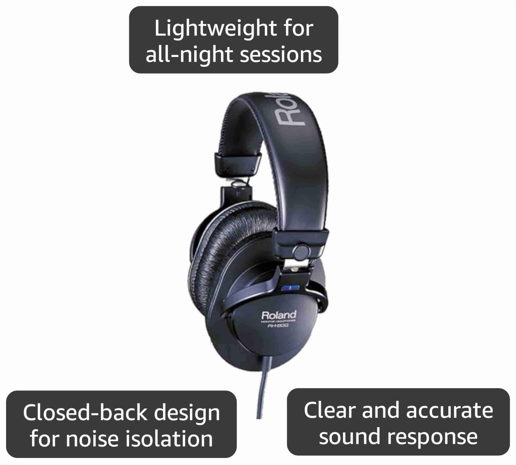 Roland RH-200 Closed-Back Studio Monitor Headphones, Black 6