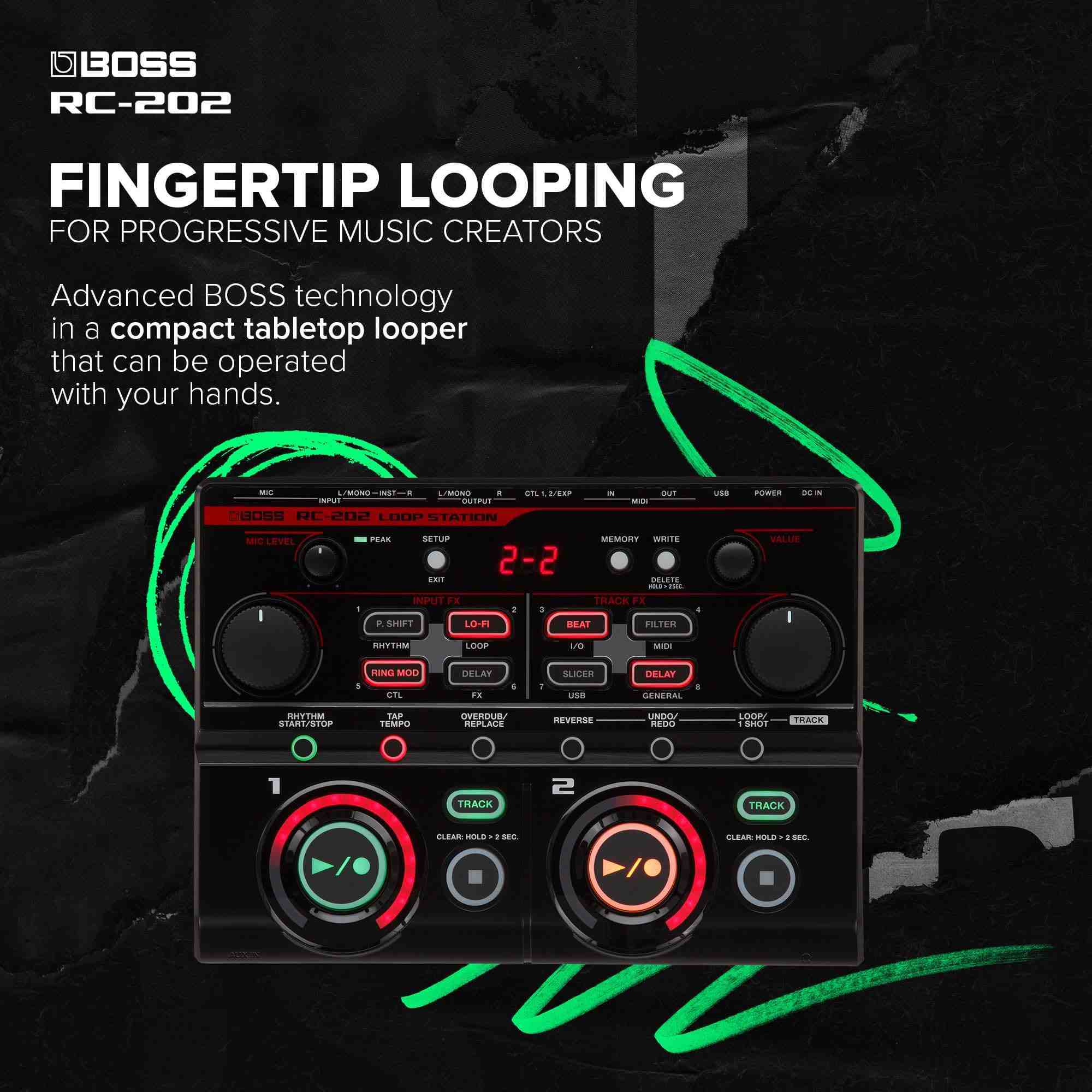 Boss RC-202 Loop Station, 2-Track Tabletop Looper with Effects 2