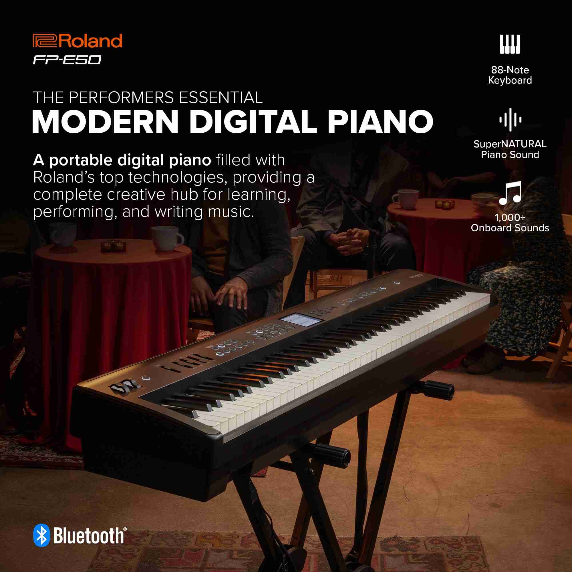 بيانو رقمي محمول Roland FP-E50 بـ 88 مفتاحًا موزونًا بحركة المطرقة، أسود 2