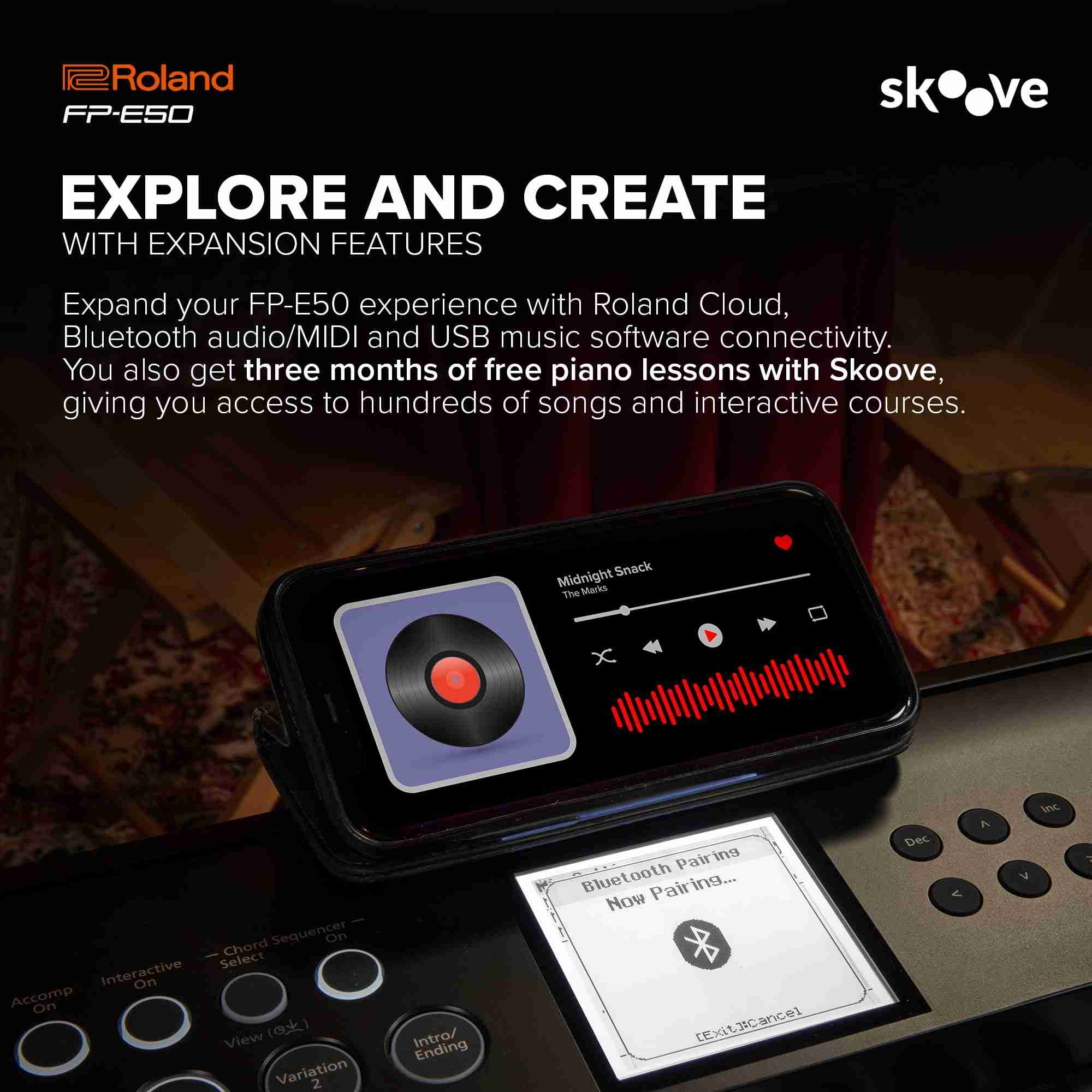 بيانو رقمي محمول Roland FP-E50 بـ 88 مفتاحًا موزونًا بحركة المطرقة، أسود 5