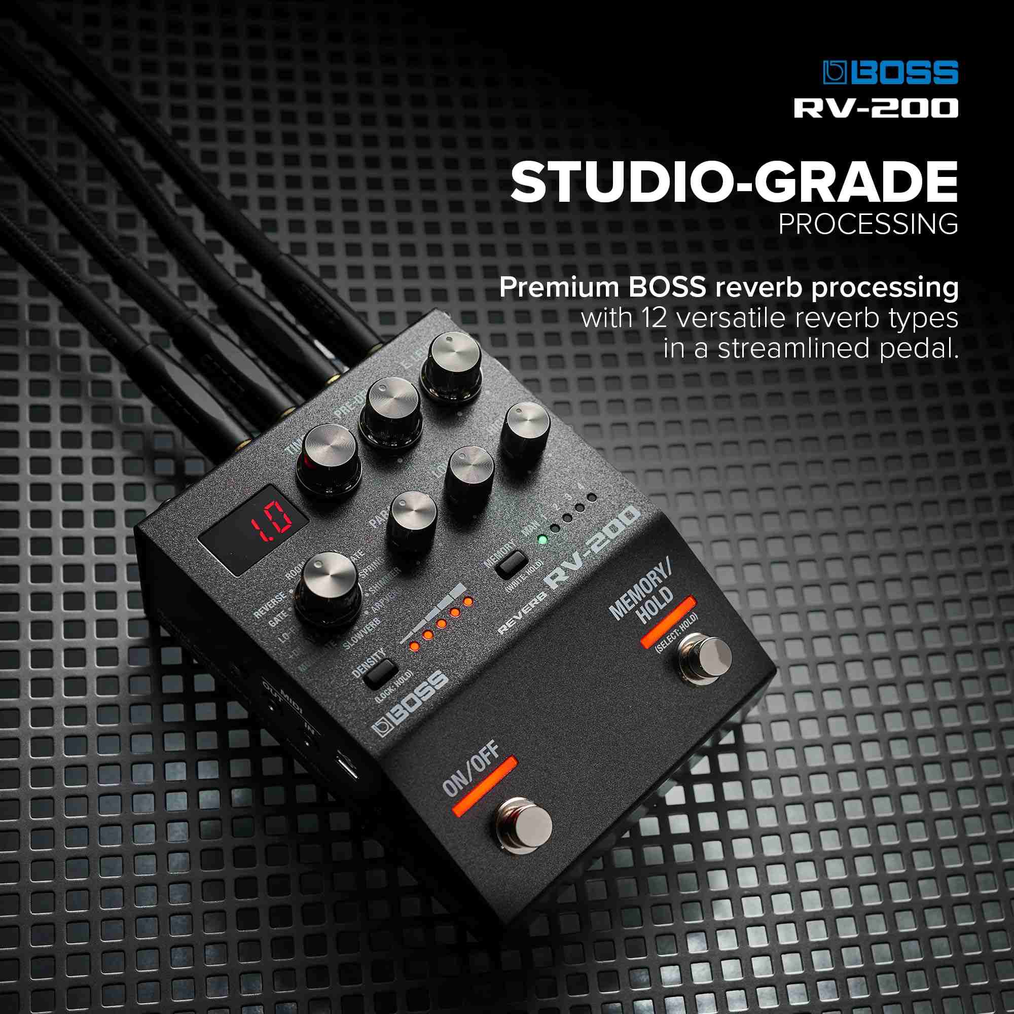 دواسة تأثيرات جيتار BOSS RV-200 ريفيرب مع مدخلات/مخرجات ستيريو و MIDI 5