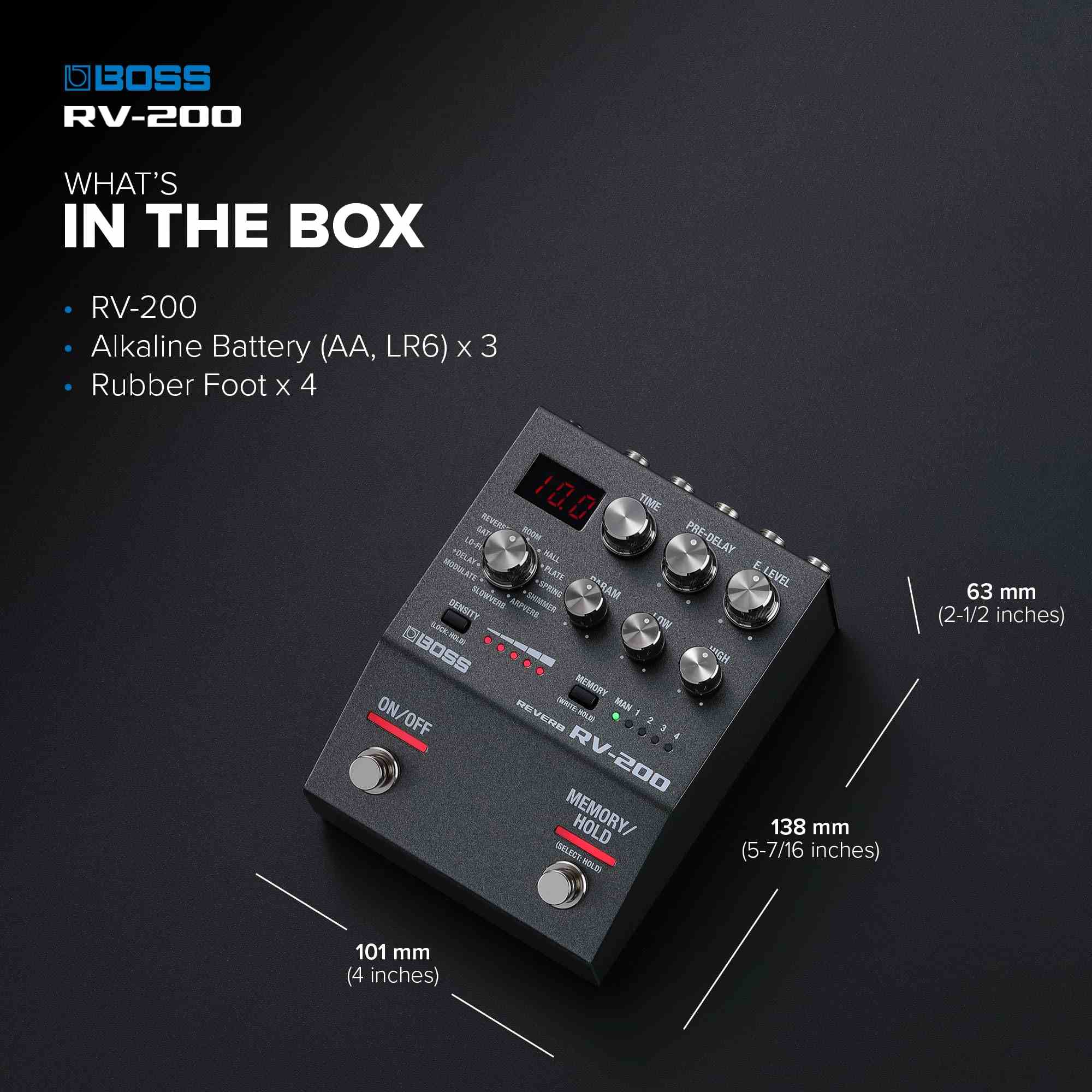 دواسة تأثيرات جيتار BOSS RV-200 ريفيرب مع مدخلات/مخرجات ستيريو و MIDI 9