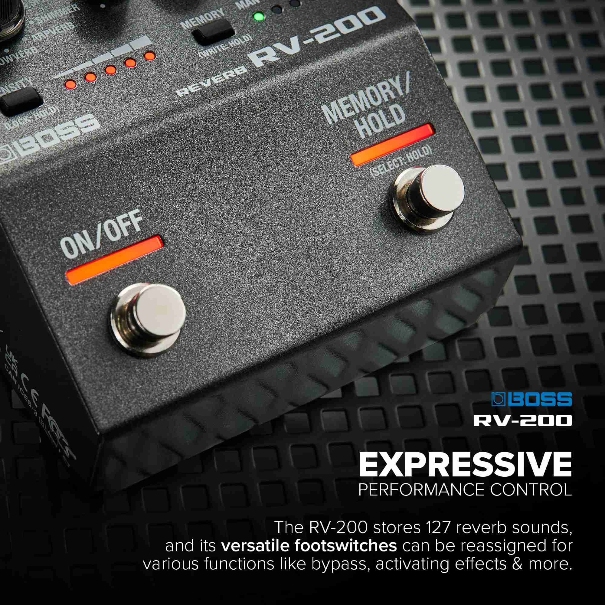 دواسة تأثيرات جيتار BOSS RV-200 ريفيرب مع مدخلات/مخرجات ستيريو و MIDI 8