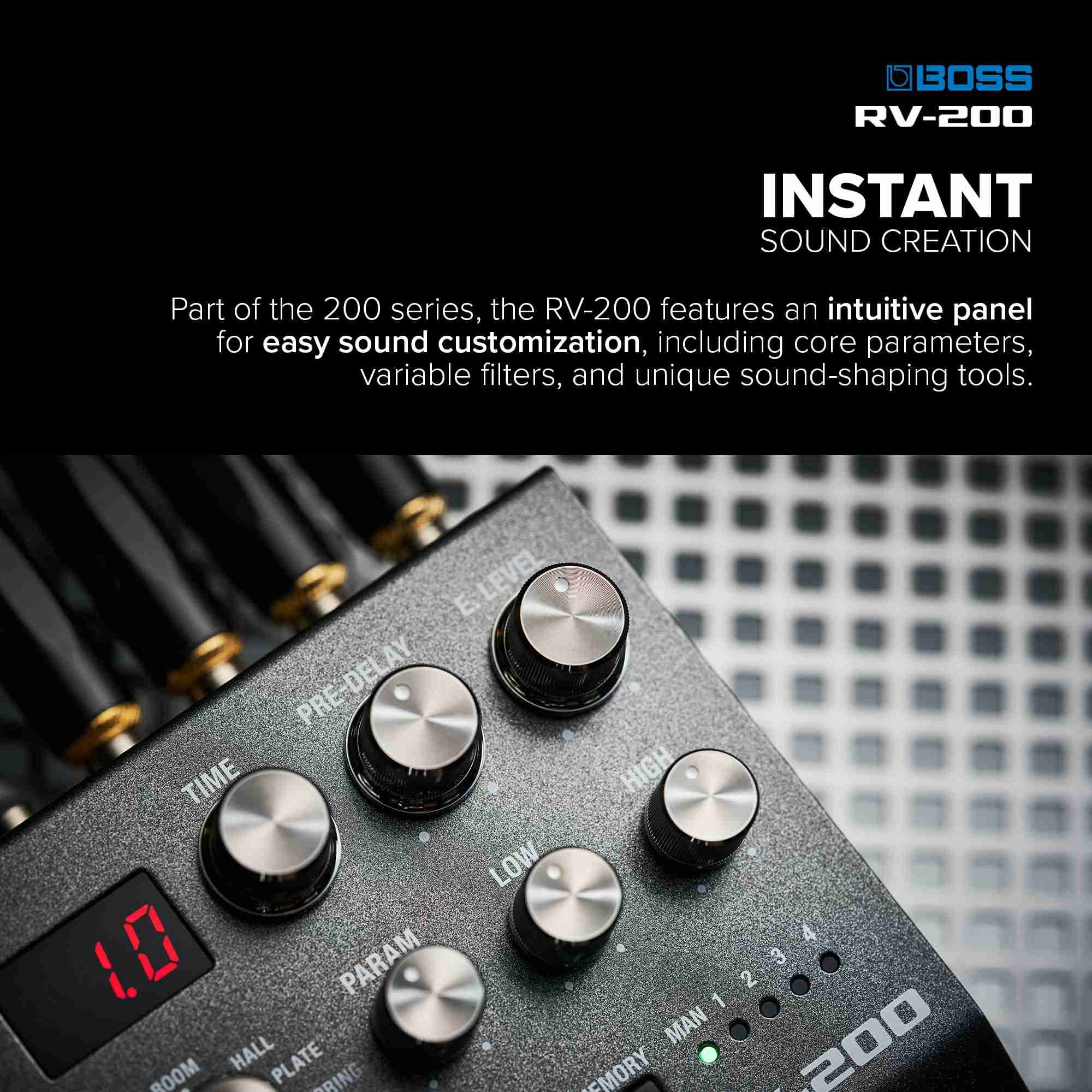دواسة تأثيرات جيتار BOSS RV-200 ريفيرب مع مدخلات/مخرجات ستيريو و MIDI 7