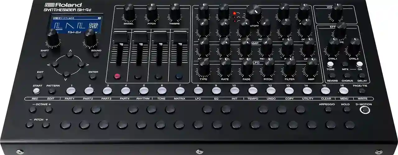 مُركِّب أصوات مكتبي Roland SH-4d مع 11 نموذج OSC ومُسلسِل الحركة 5