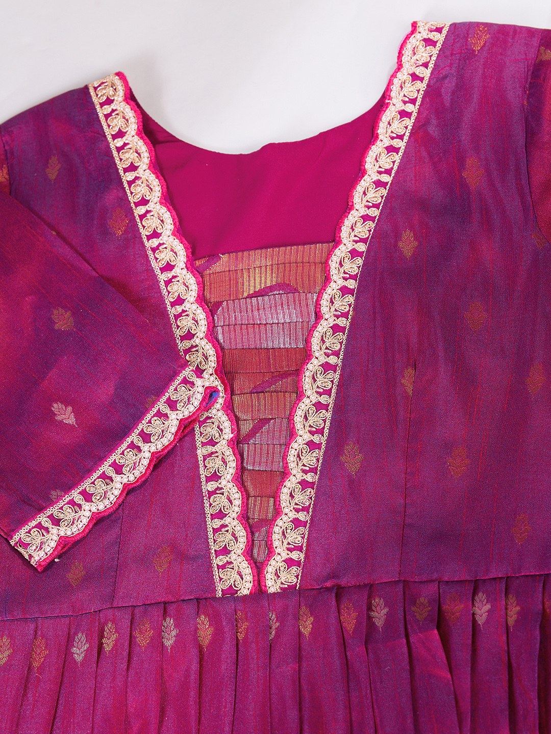 Tasarika Women Ethnic Weaving Pink V-Neck Half Sleeve Full Length ethnic dress 2041_Pink