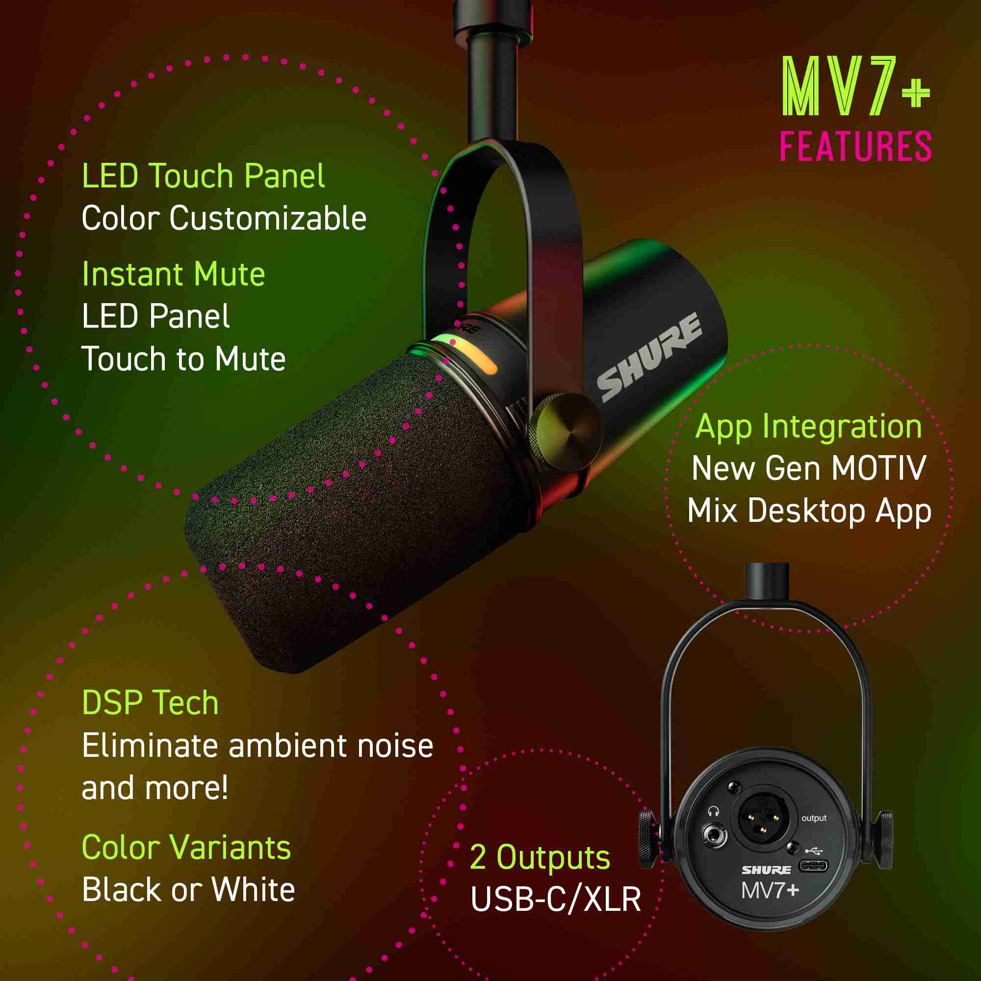 Shure MV7+ Hybrid USB/XLR Dynamic Podcast Microphone in Black 3