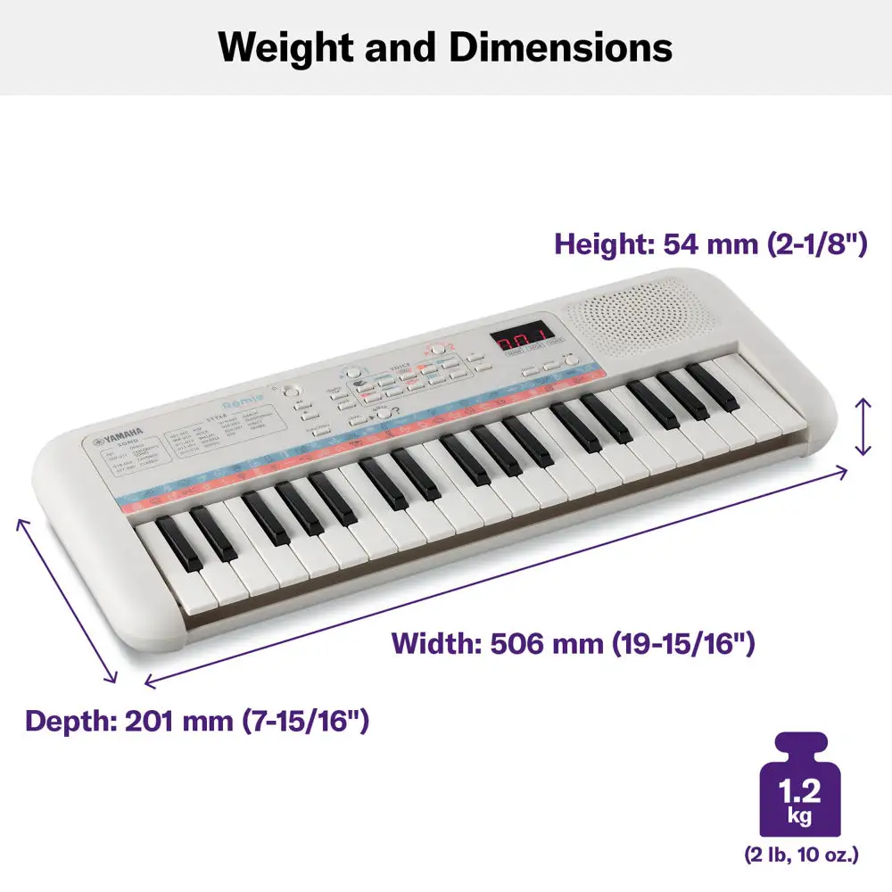 Yamaha PSS-E30 Remie لوحة مفاتيح محمولة صغيرة بـ 37 مفتاحًا للأطفال، أبيض 7