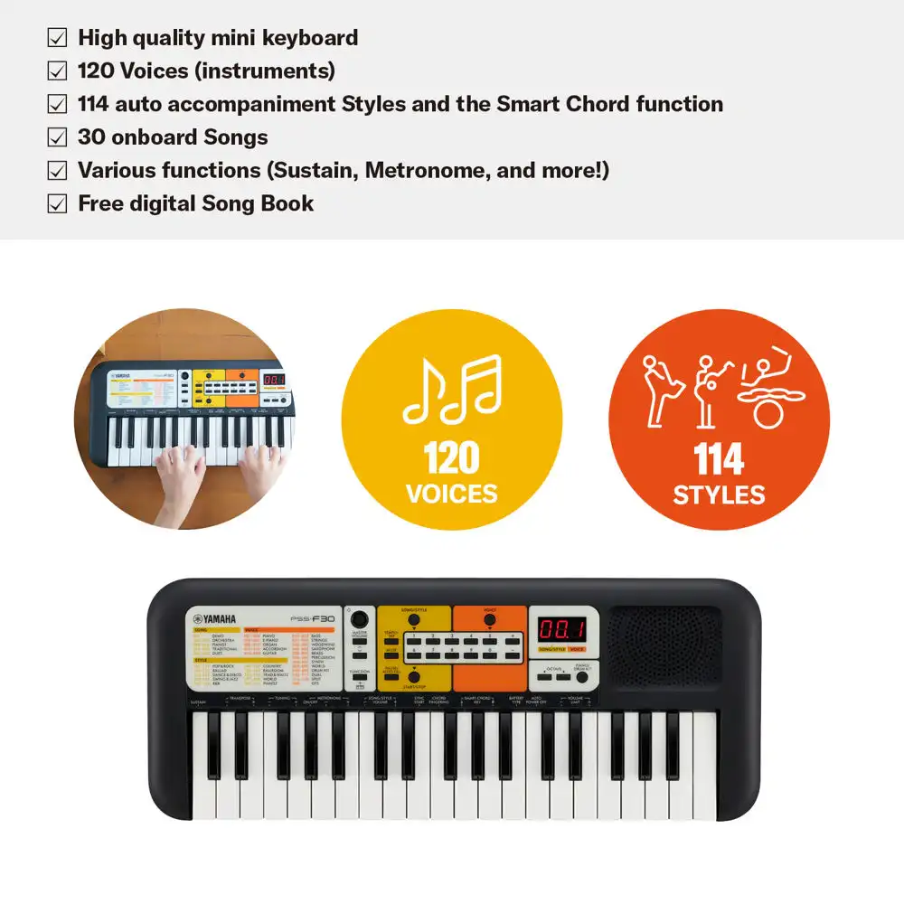 Yamaha PSS-F30 37-Key Mini Portable Keyboard for Kids, Black 3