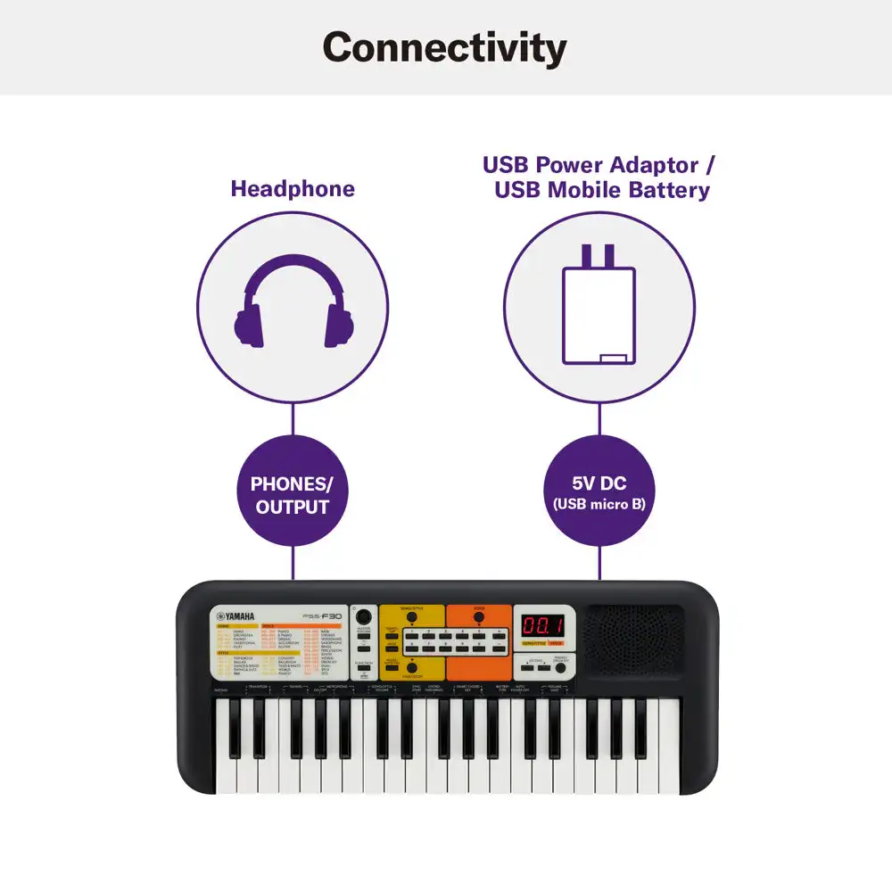 Yamaha PSS-F30 37-Key Mini Portable Keyboard for Kids, Black 8