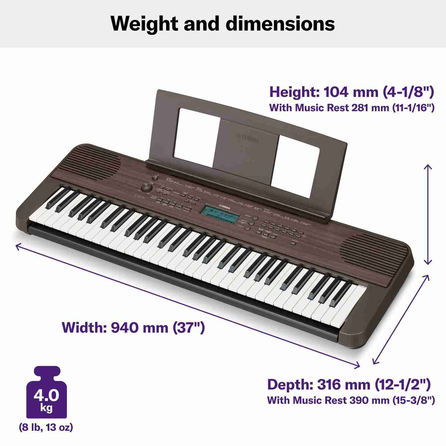 Yamaha PSR-E360 61-Key Touch-Sensitive Portable Keyboard, Dark Walnut 3