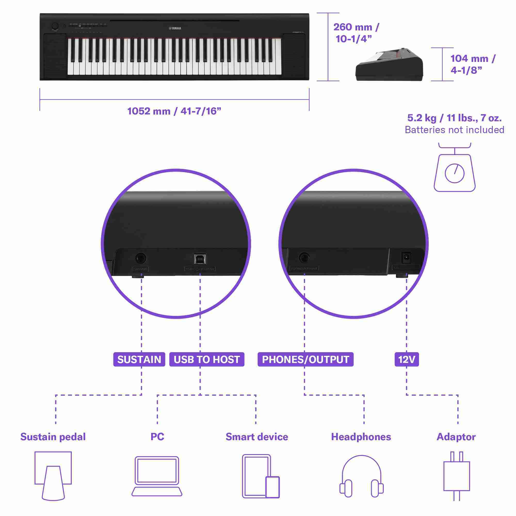 بيانو رقمي محمول Yamaha NP-15 Piaggero بـ 61 مفتاحًا - أسود 6