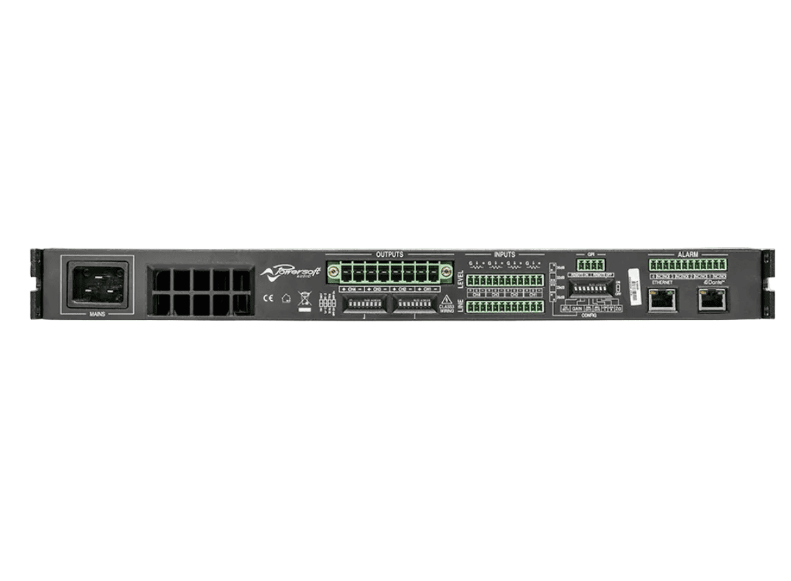 Powersoft Quattrocanali 2404 DSP+D مضخم طاقة للتركيبات بأربع قنوات بقدرة 2400W مع Dante 10