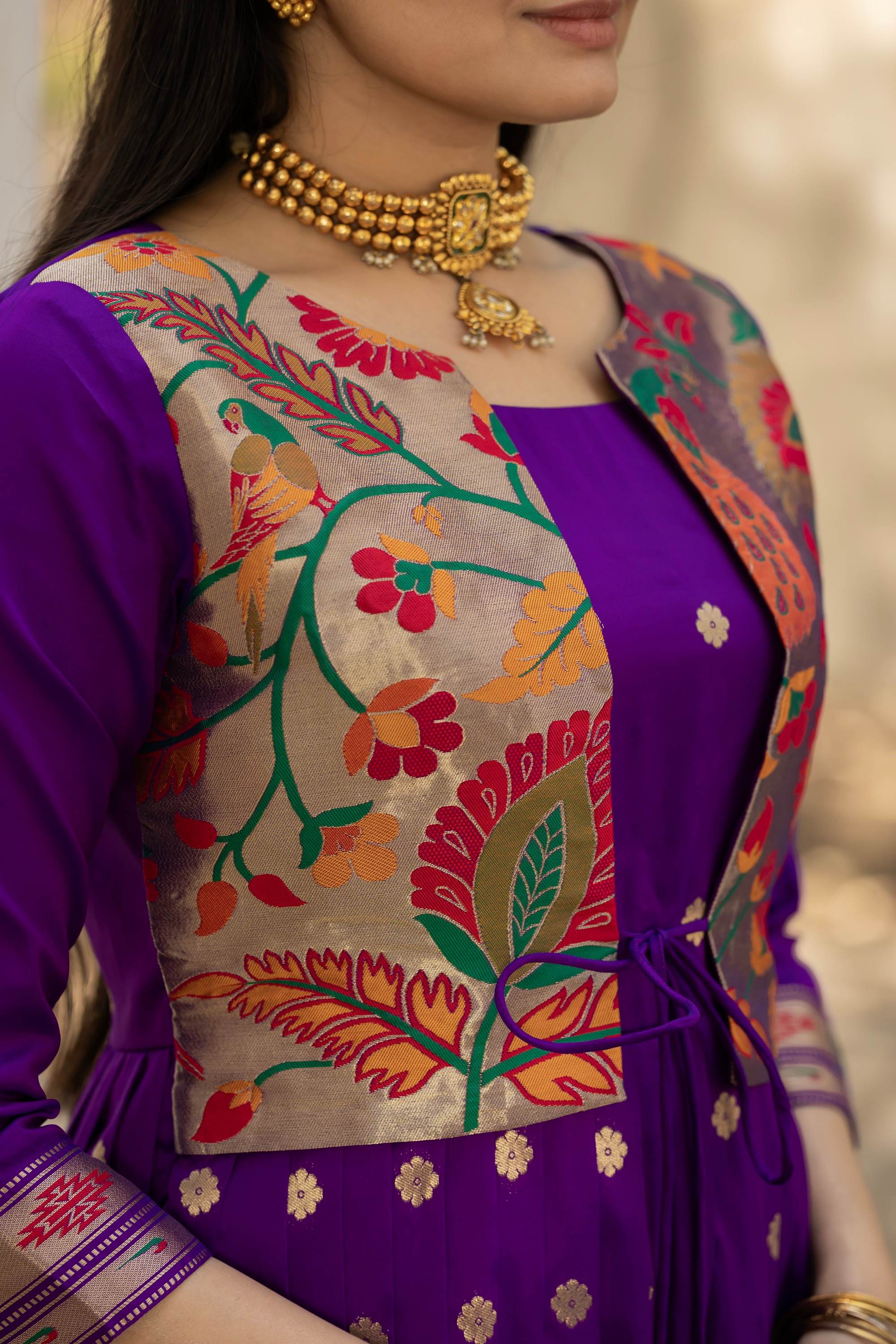 Tasarika Women Purple 3/4 Sleeve Silk Ankle Ethnic Dress 2081_Purple_3XL