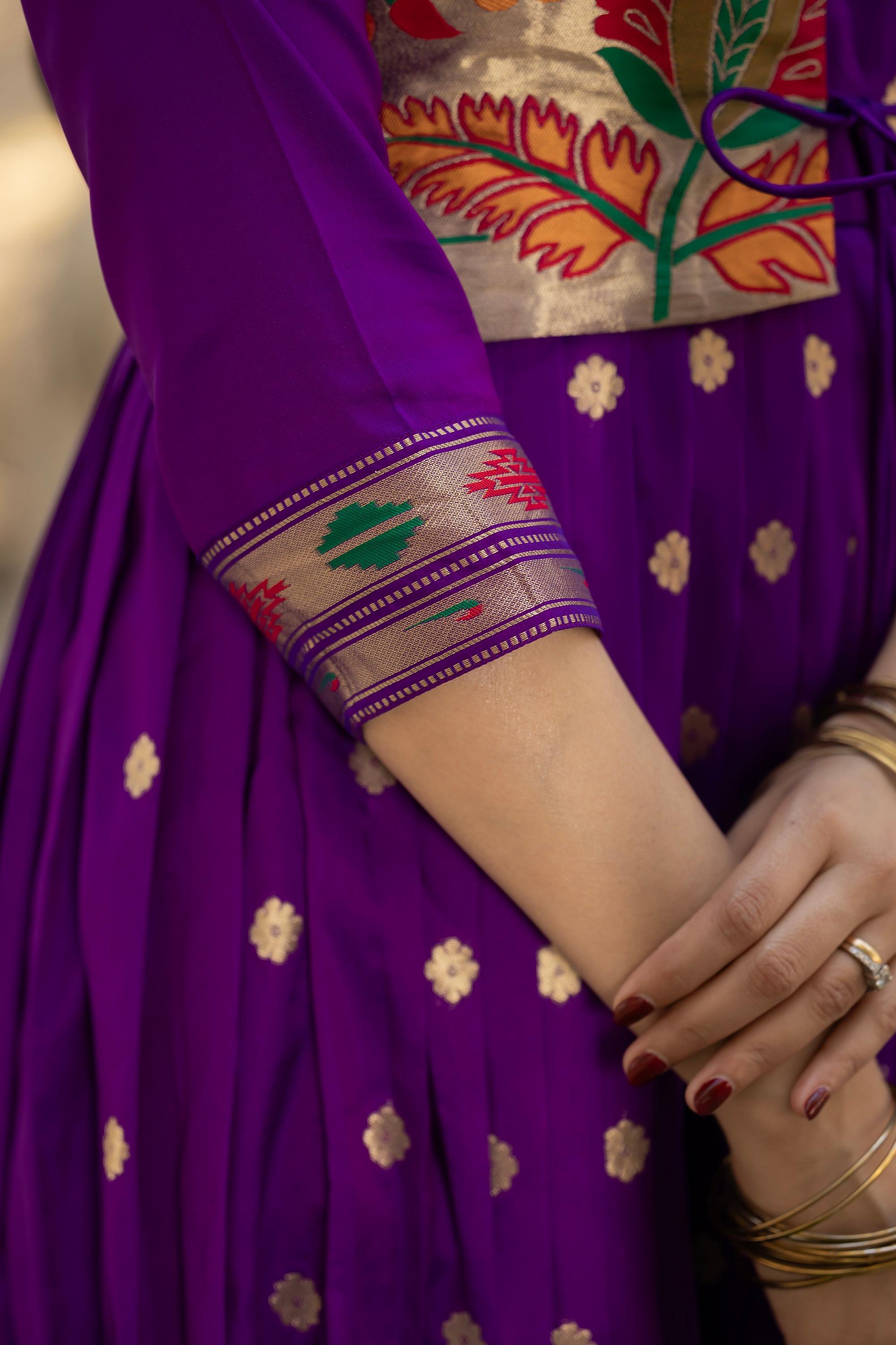 Tasarika Women Purple 3/4 Sleeve Silk Ankle Ethnic Dress 2081_Purple_3XL