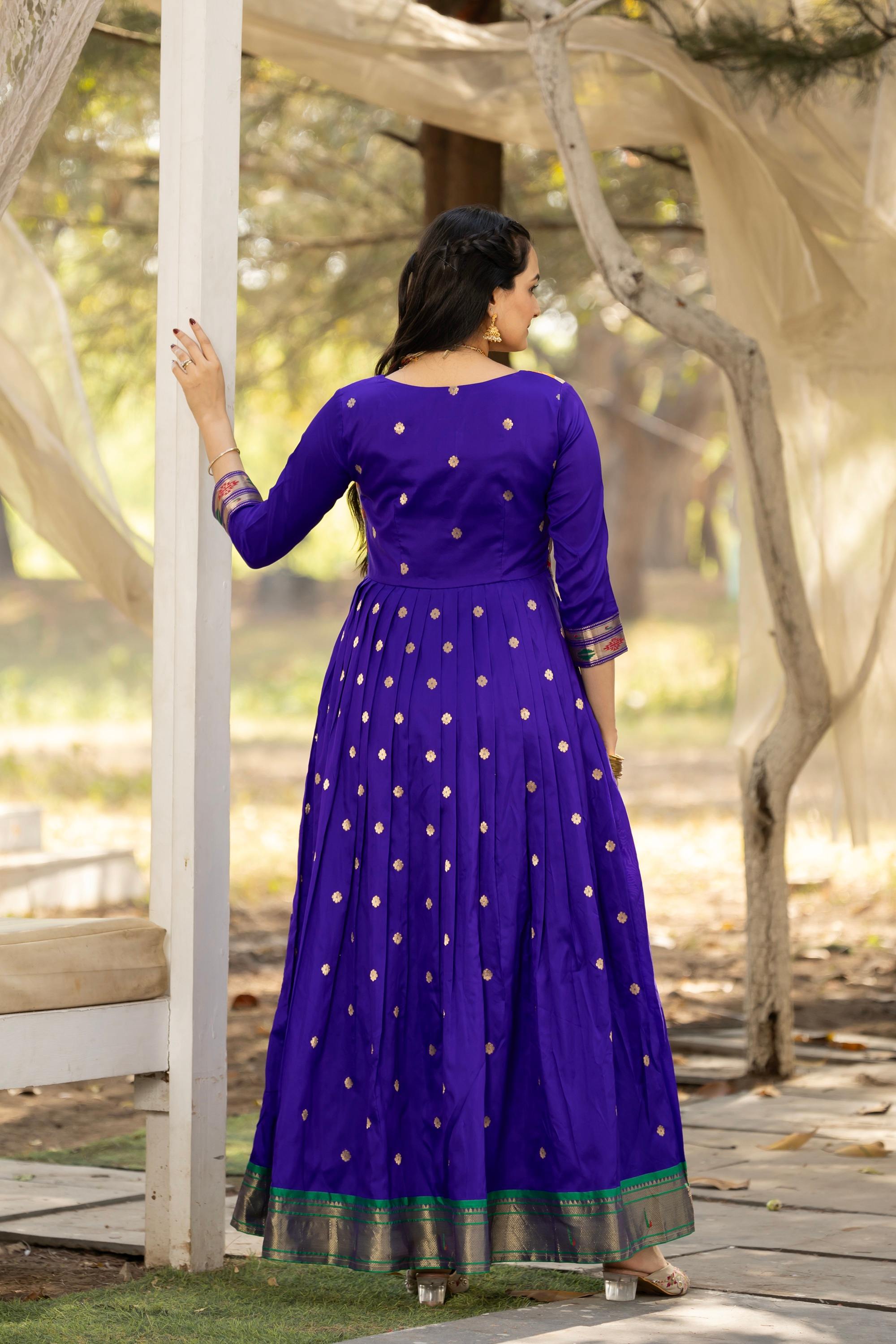 Tasarika Women Violet 3/4 Sleeve Silk Ankle Ethnic Dress 2082_Violet_3XL