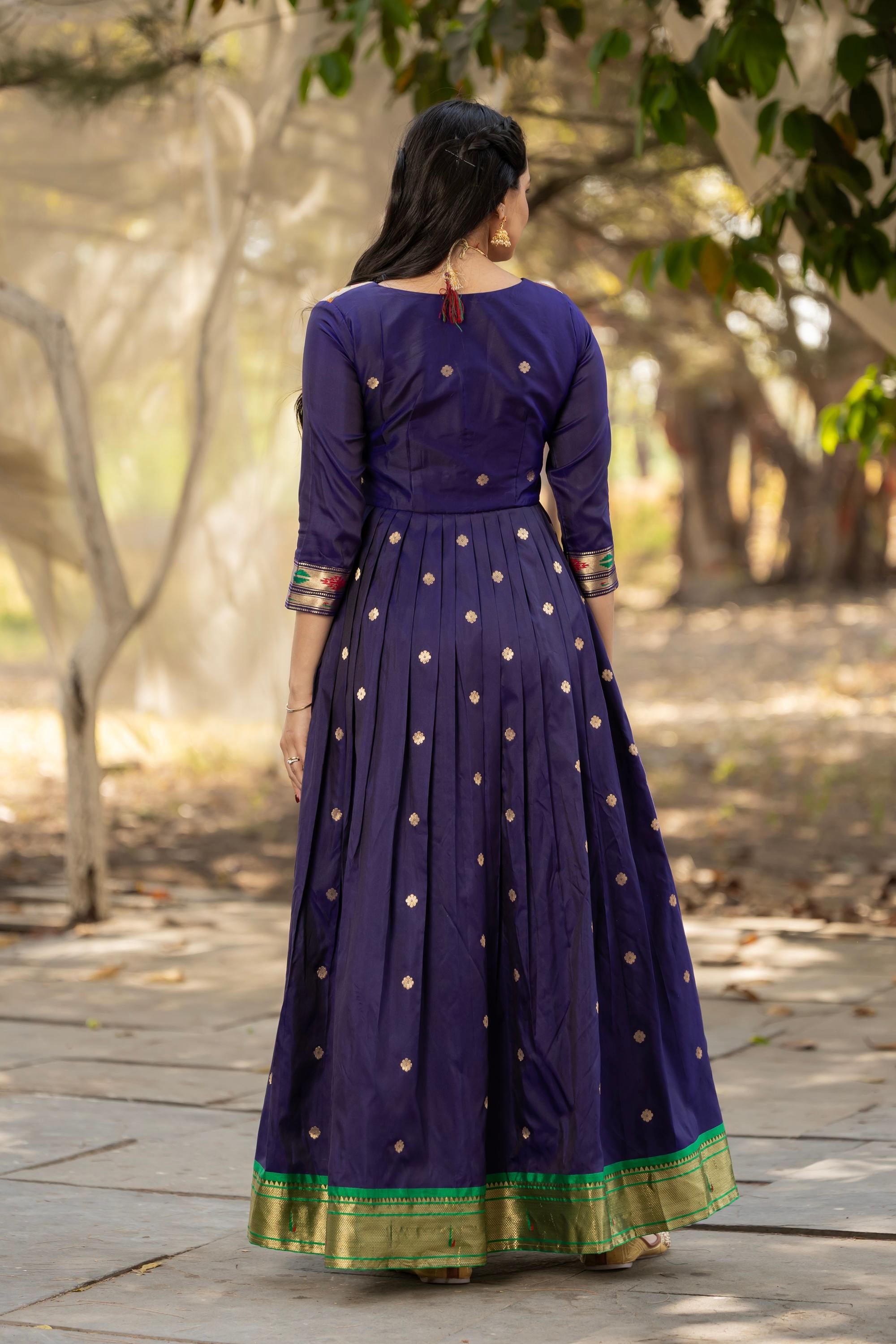Tasarika Women NavyBlue 3/4 Sleeve Silk Ankle Ethnic Dress 2083_NavyBlue_3XL