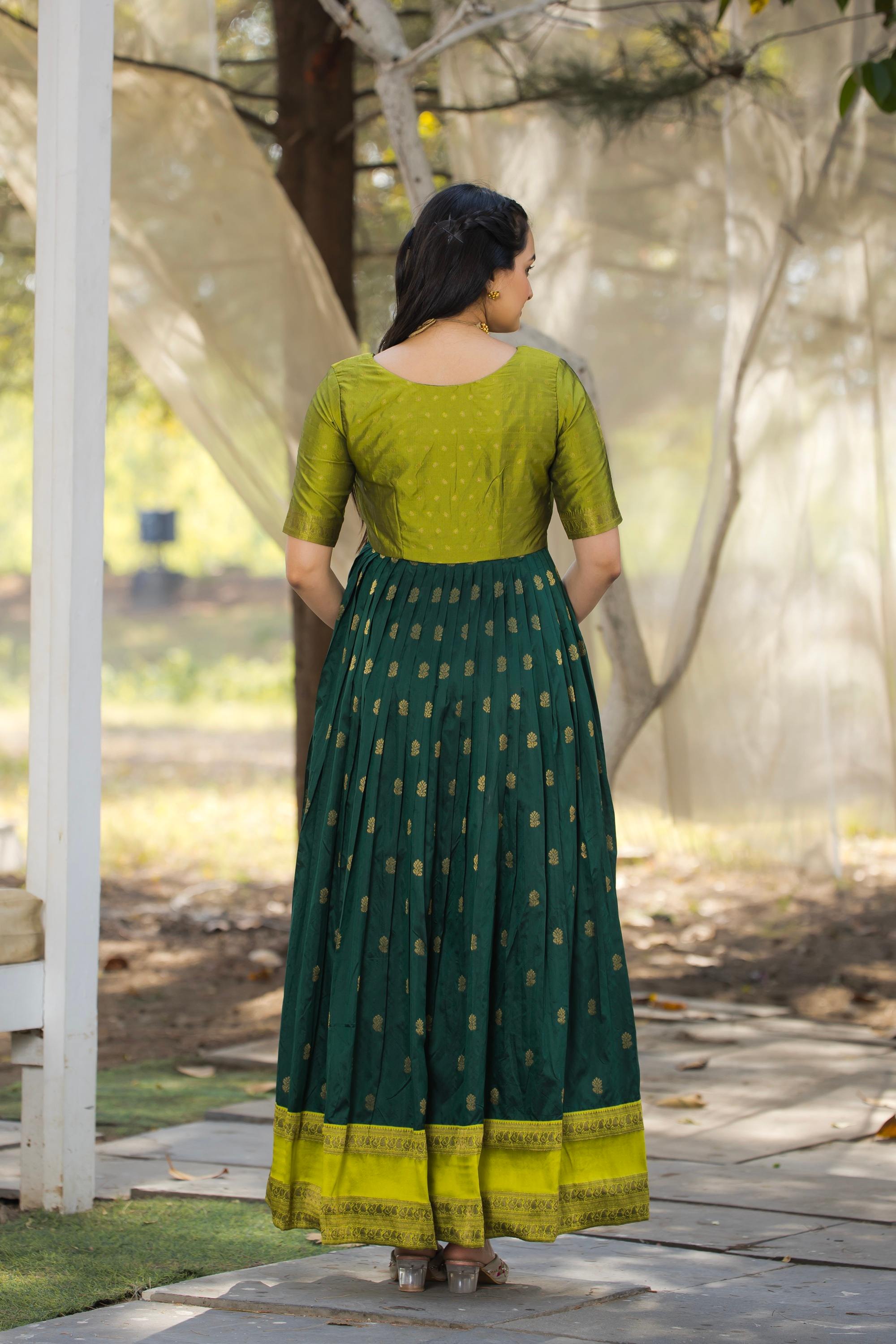 Tasarika Women DarkGreen 3/4 Sleeve Silk Ankle Ethnic Dress 2084_DarkGreen_3XL