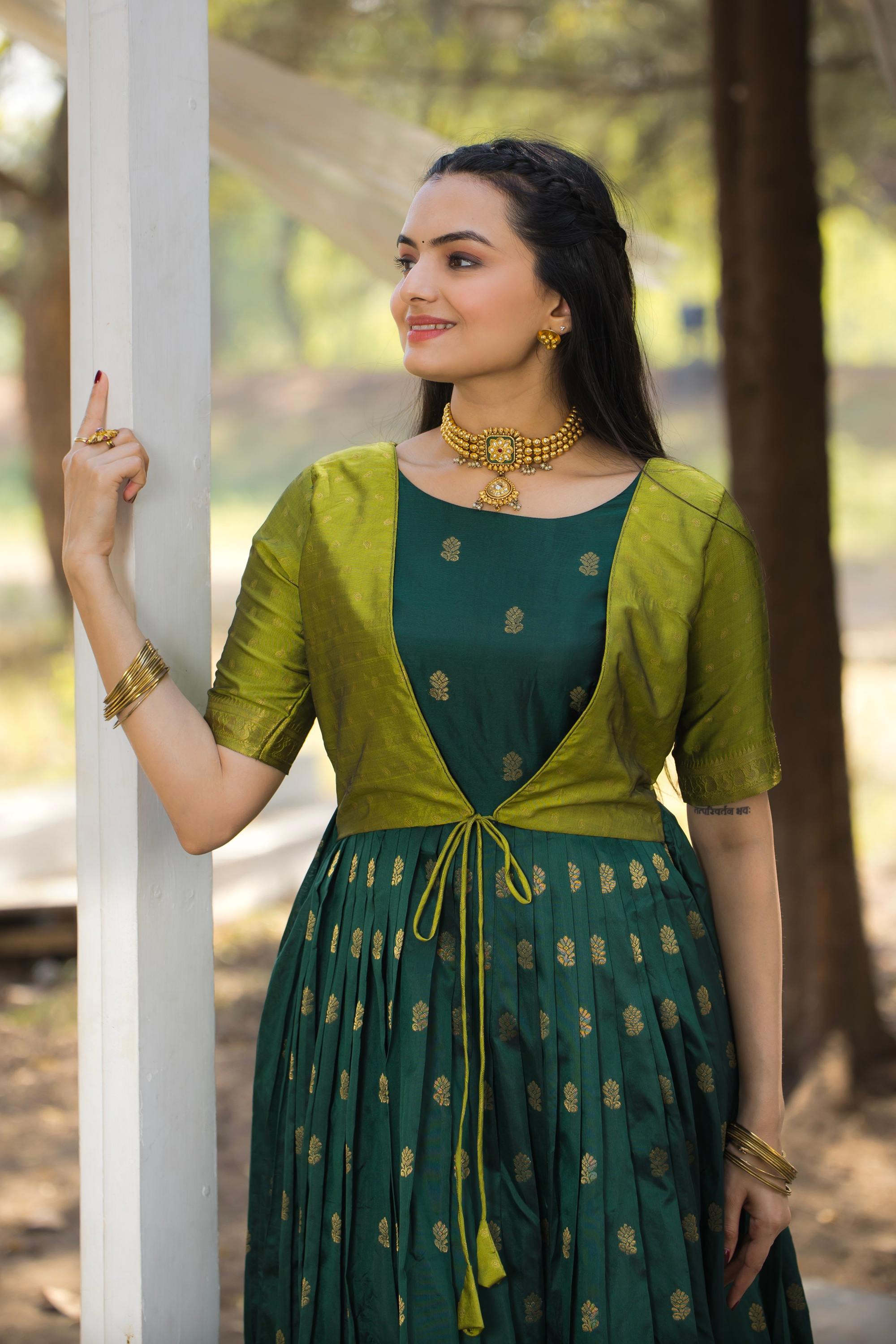 Tasarika Women DarkGreen 3/4 Sleeve Silk Ankle Ethnic Dress 2084_DarkGreen_3XL