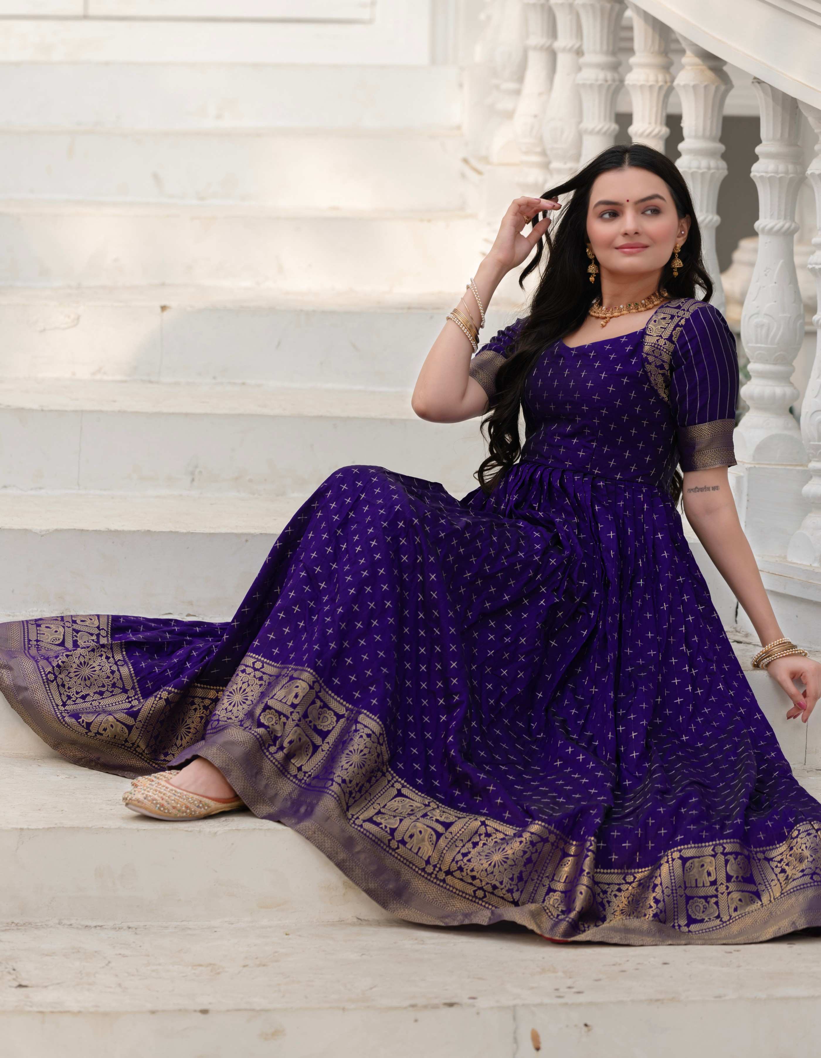 Elegant Anarkali Printed Silk Gown for Women