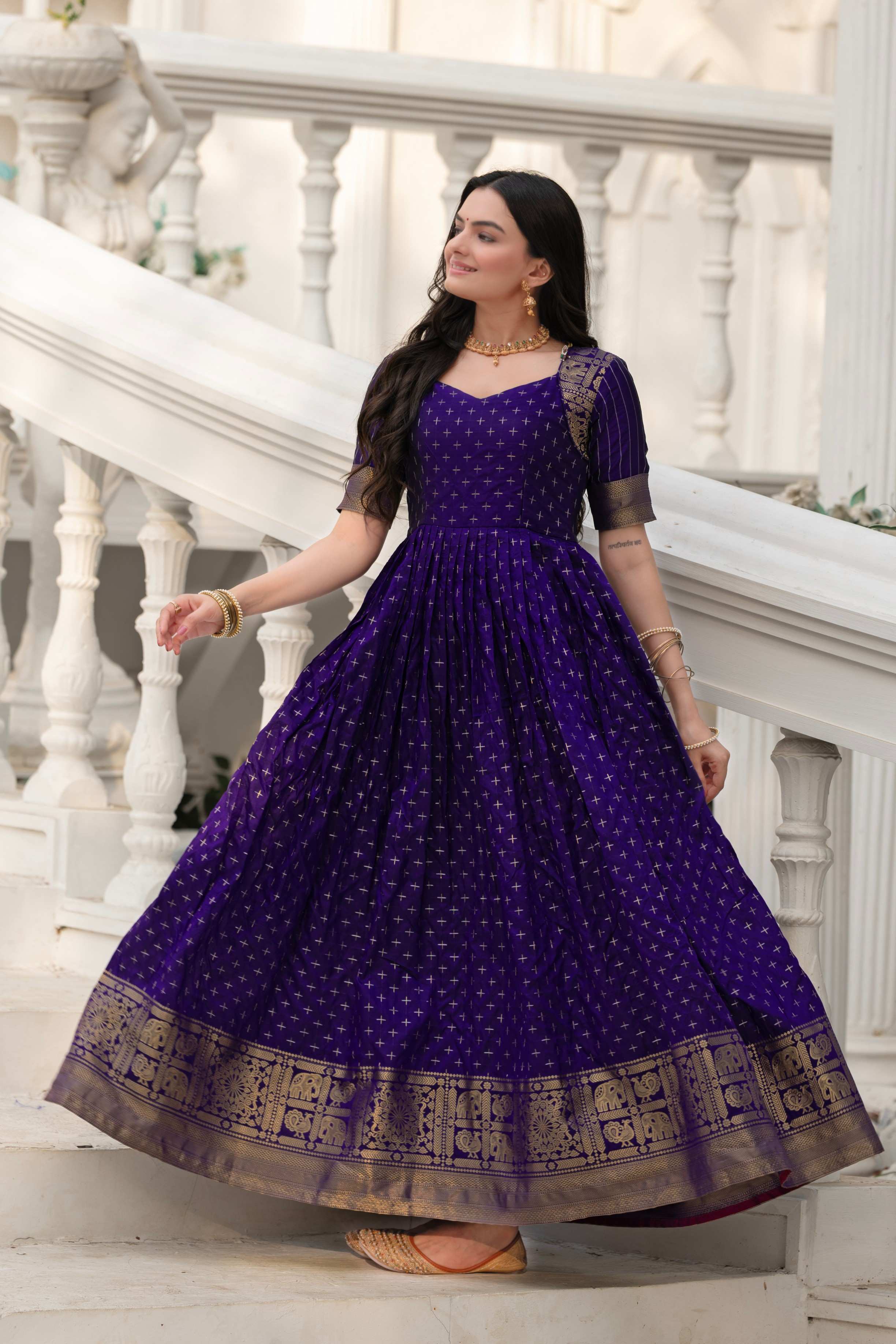Elegant Anarkali Printed Silk Gown for Women