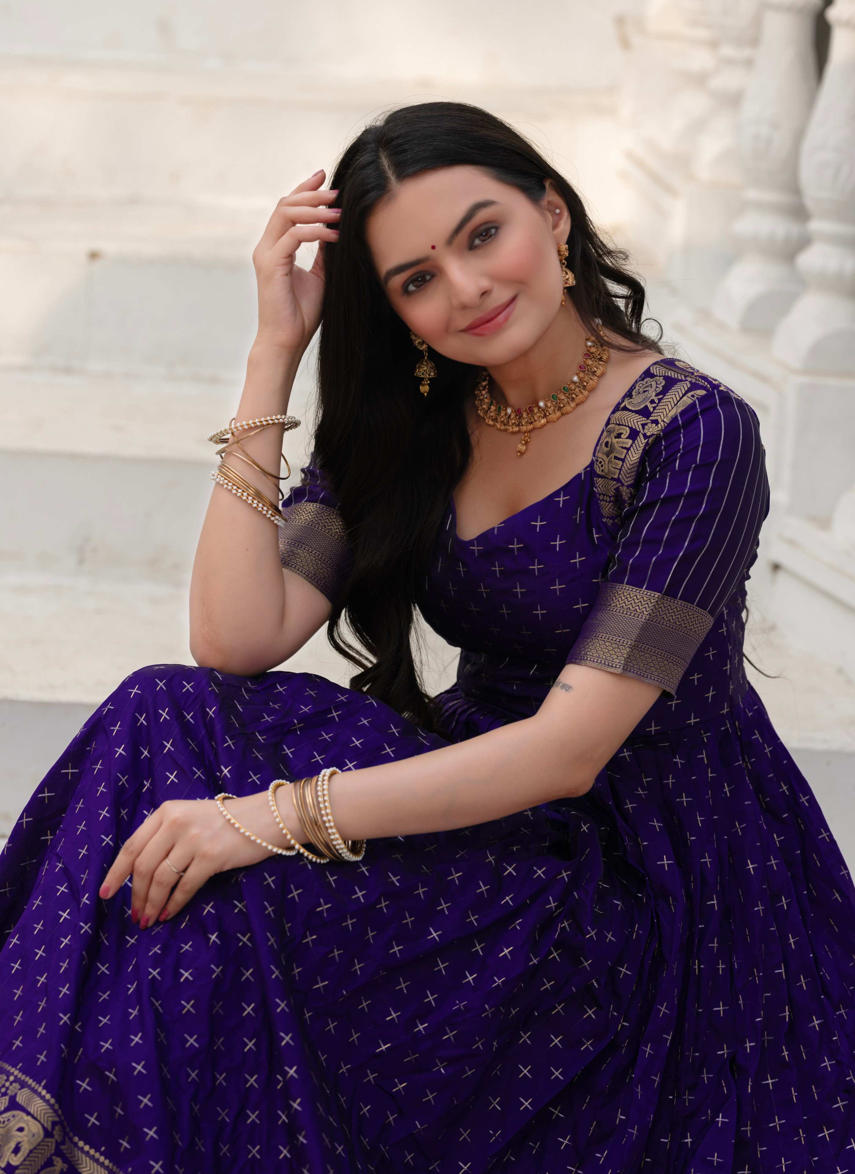 Elegant Anarkali Printed Silk Gown for Women