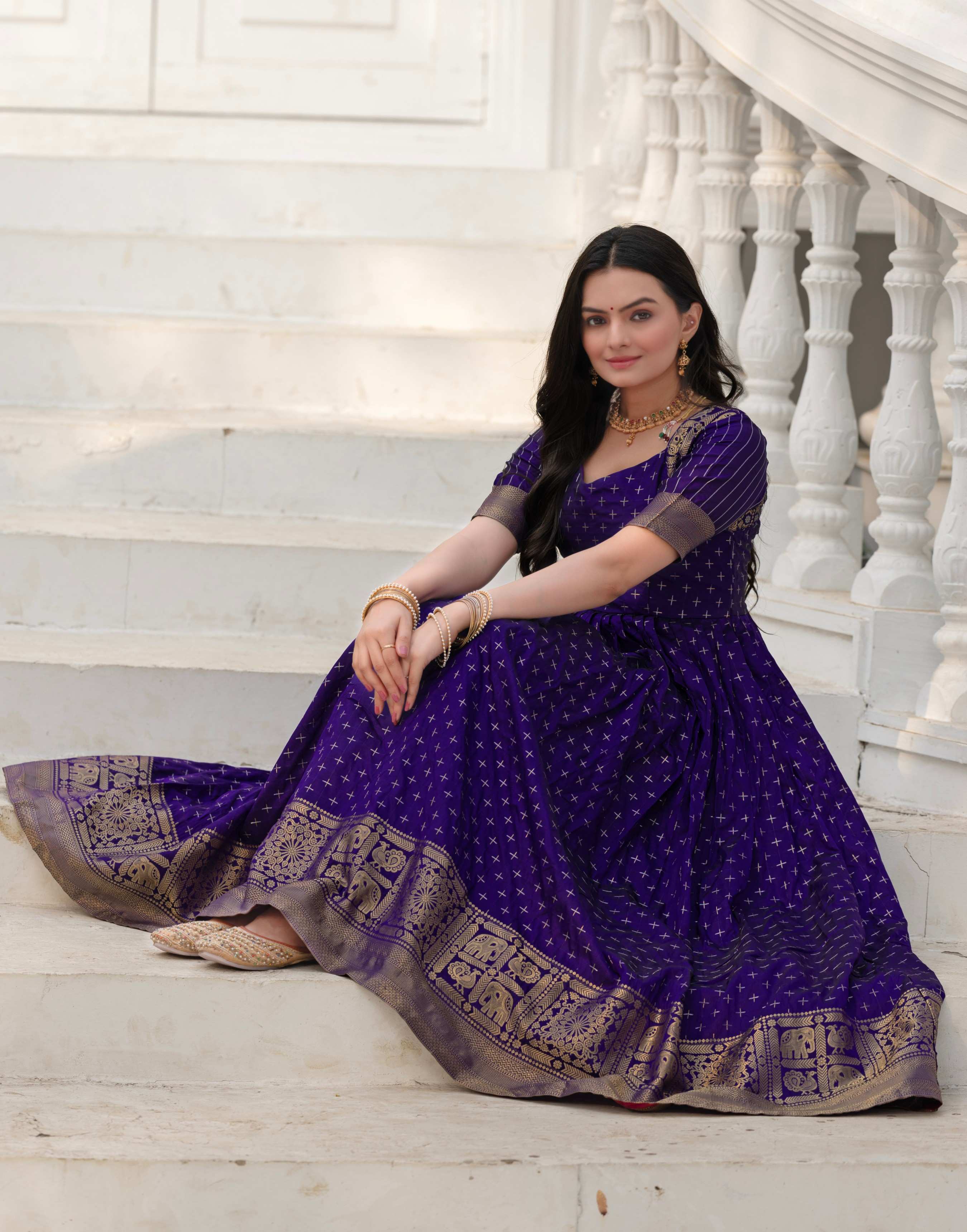 Elegant Anarkali Printed Silk Gown for Women