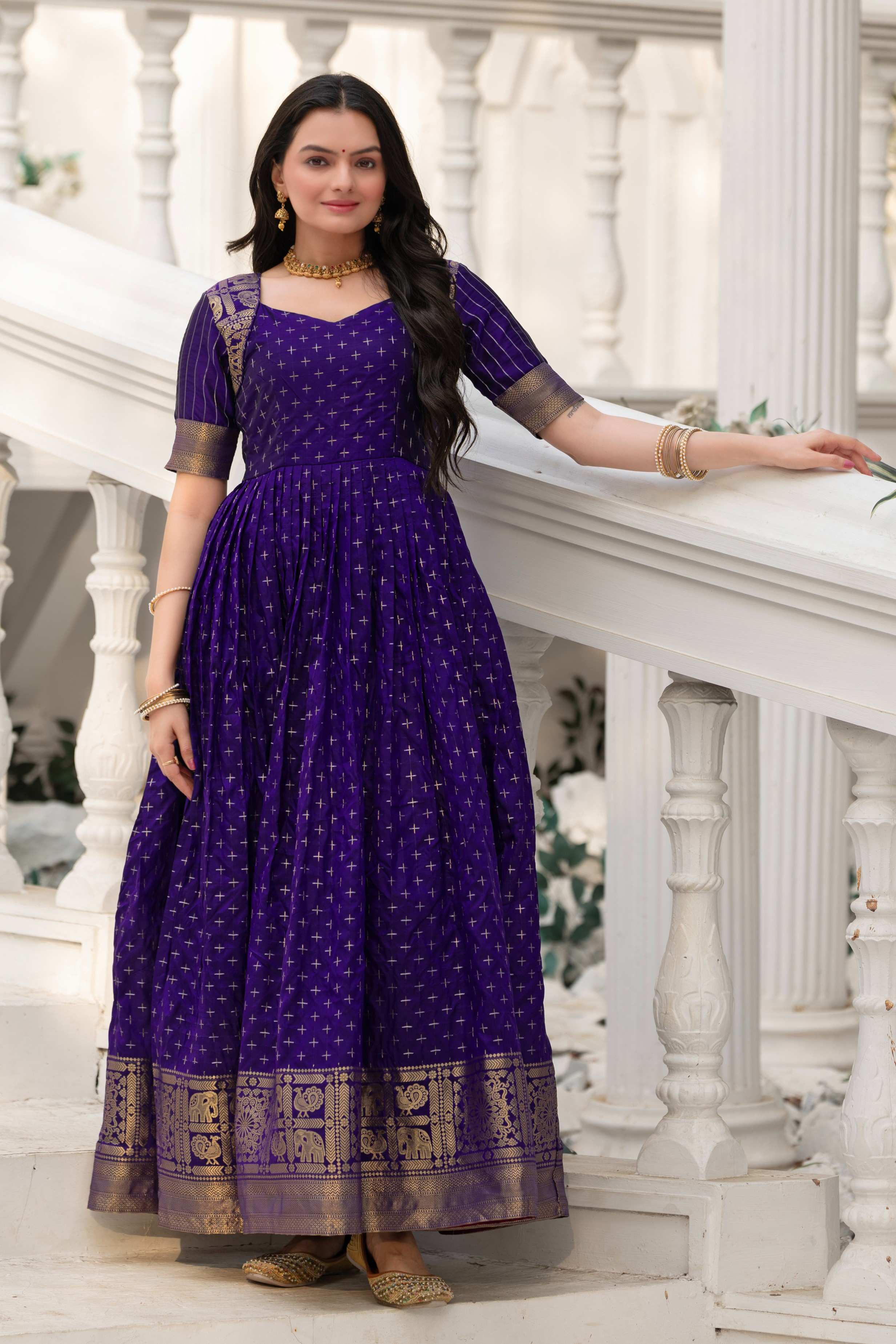 Elegant Anarkali Printed Silk Gown for Women