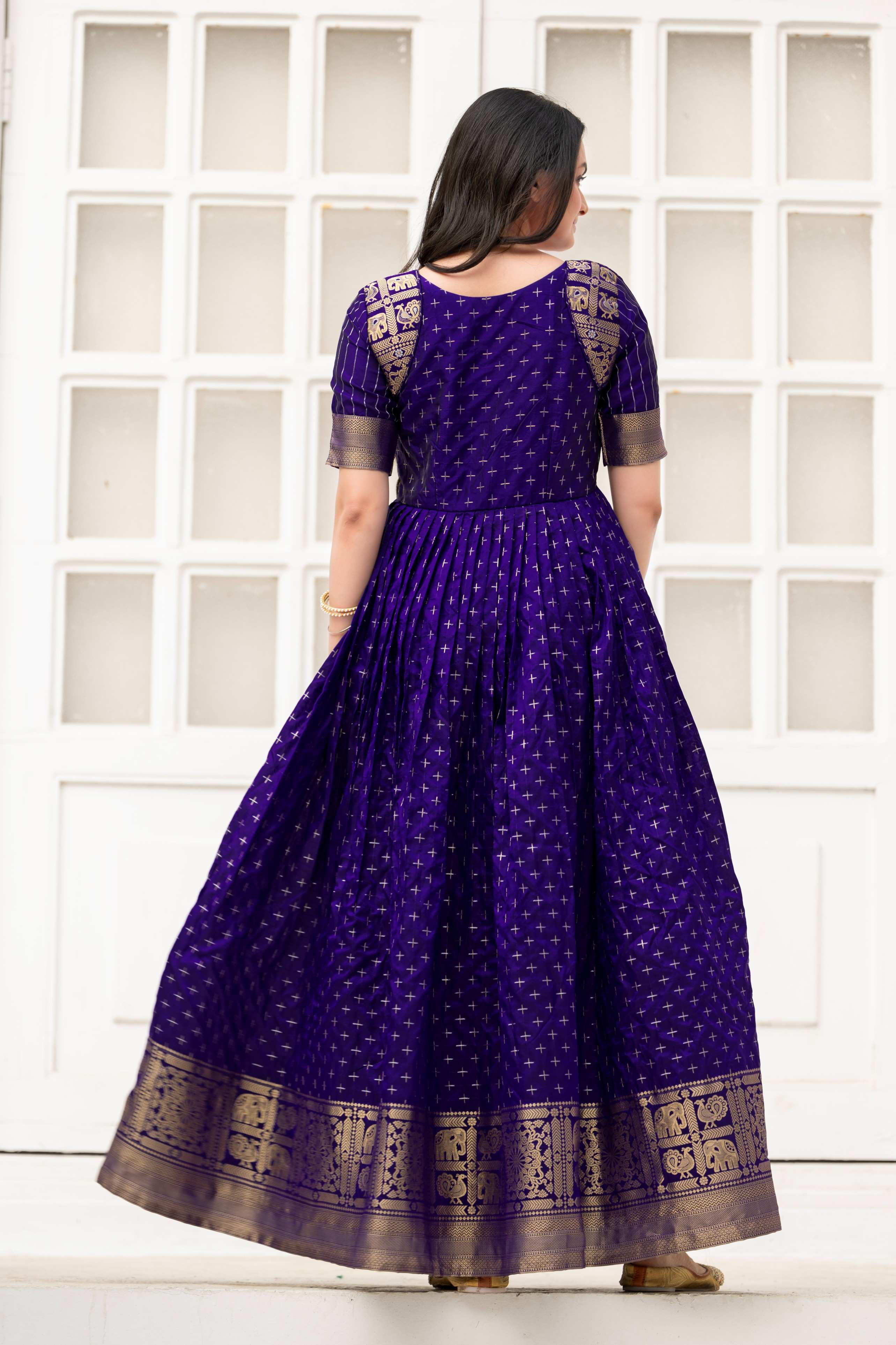 Elegant Anarkali Printed Silk Gown for Women