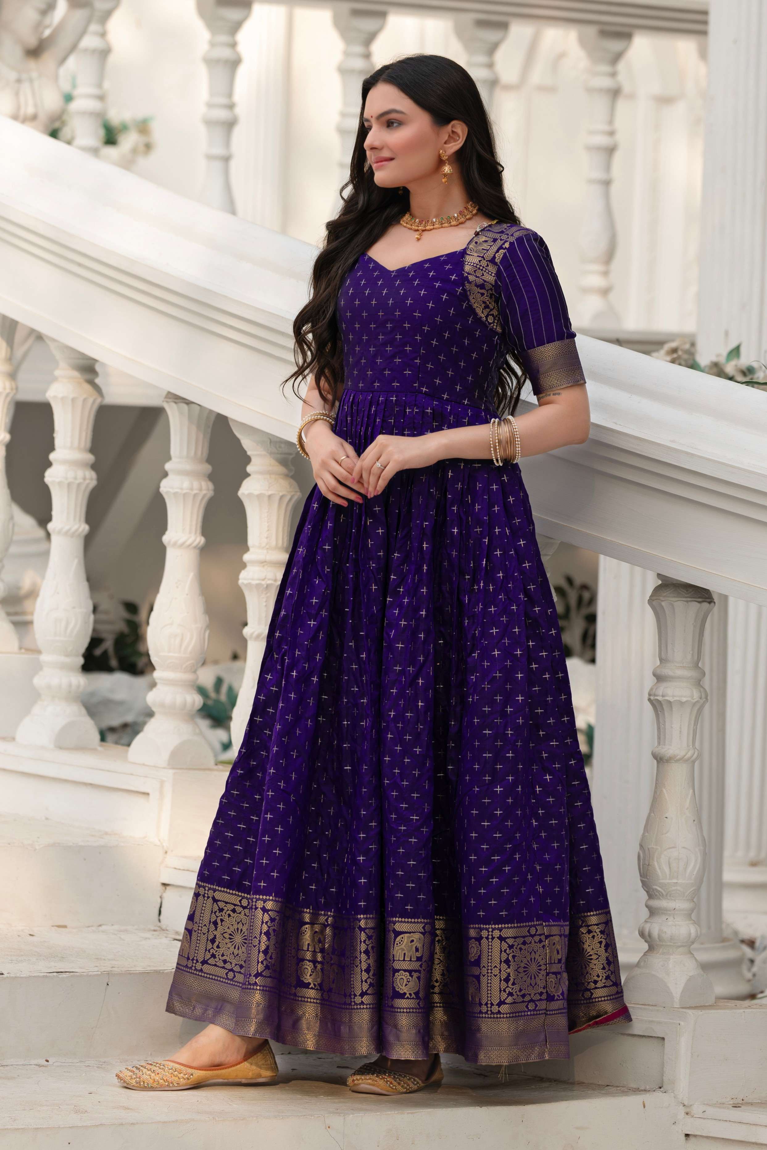 Elegant Anarkali Printed Silk Gown for Women