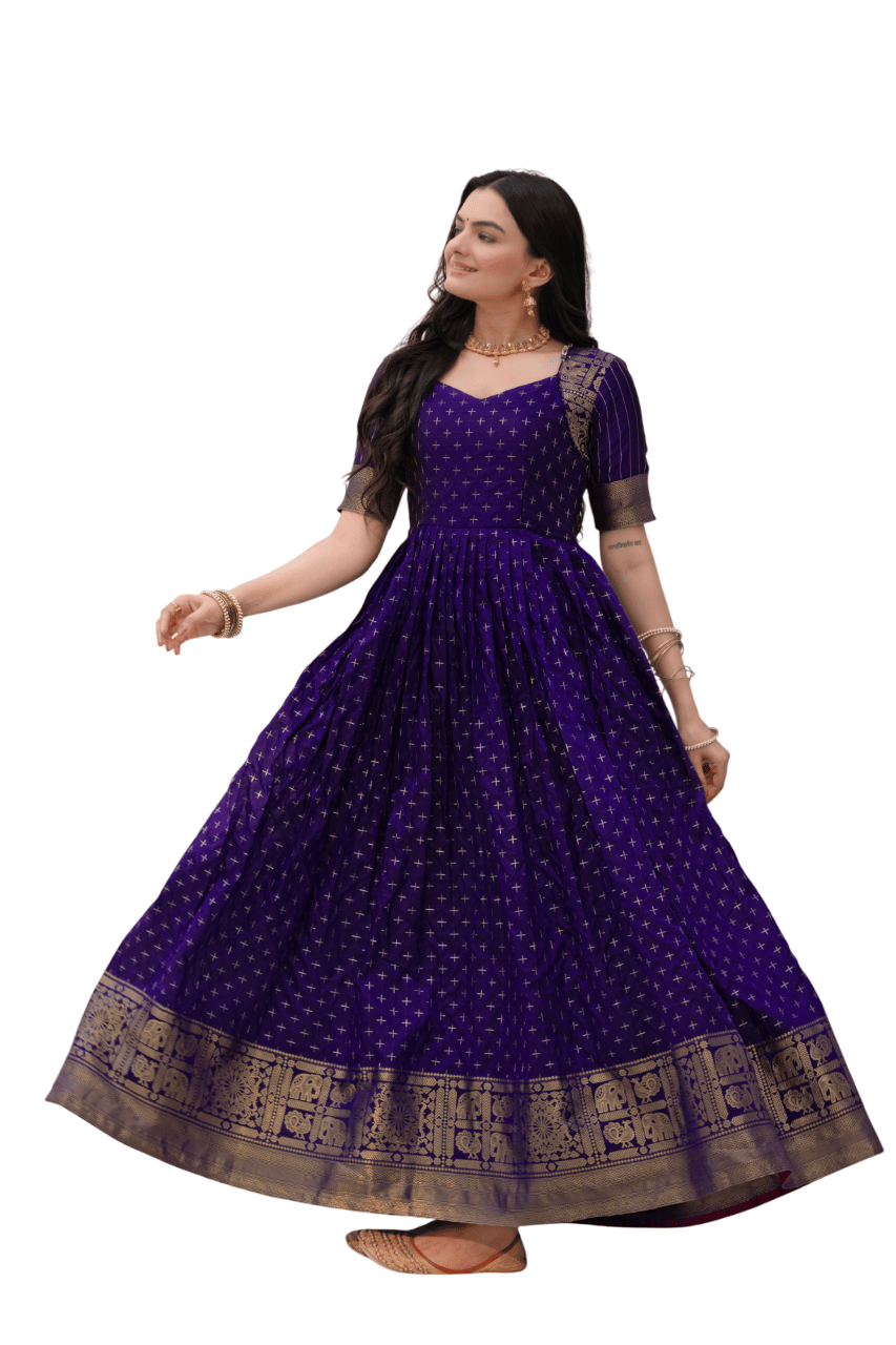 Elegant Anarkali Printed Silk Gown for Women