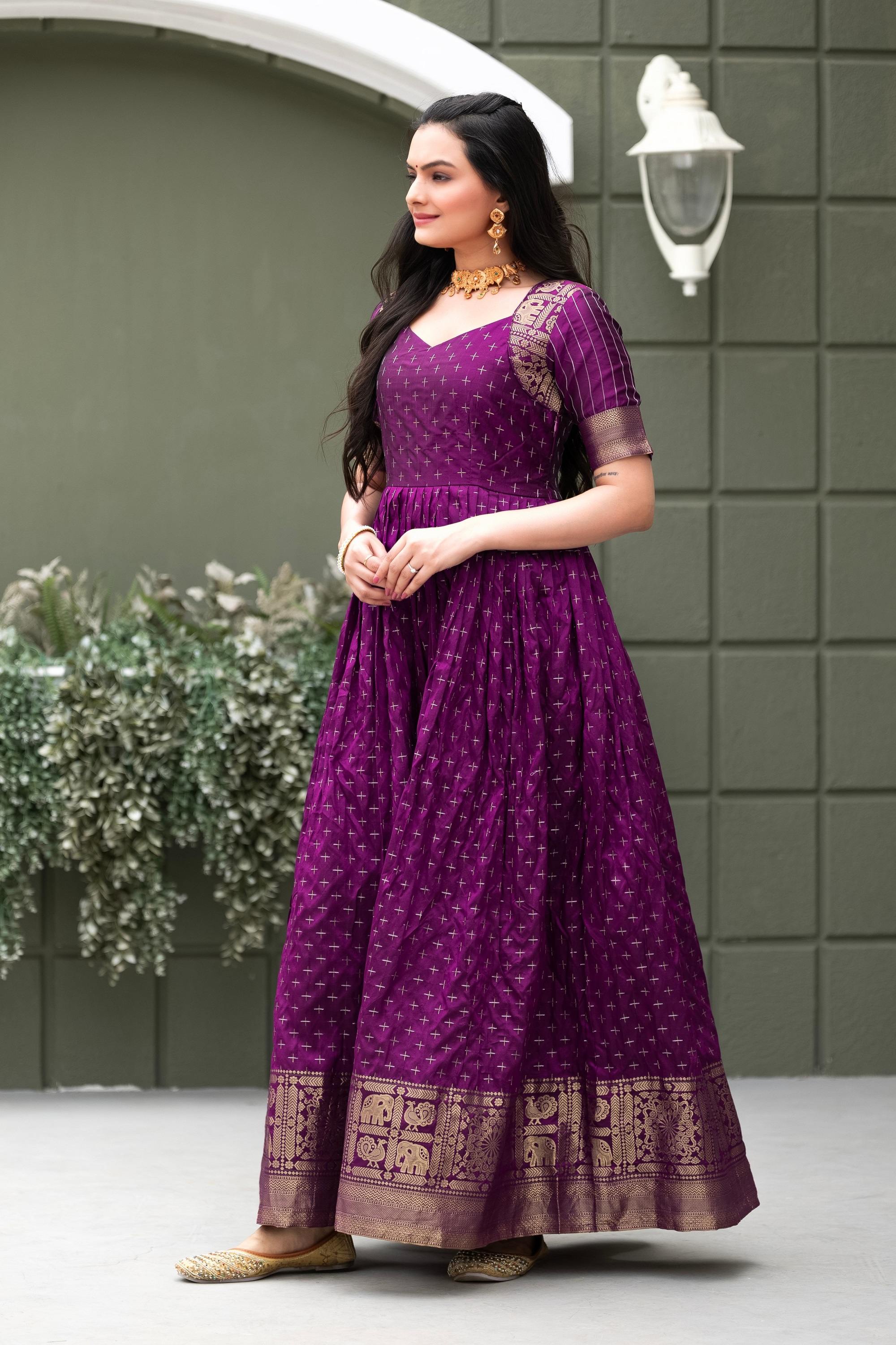 Elegant Anarkali Printed Silk Gown for Women