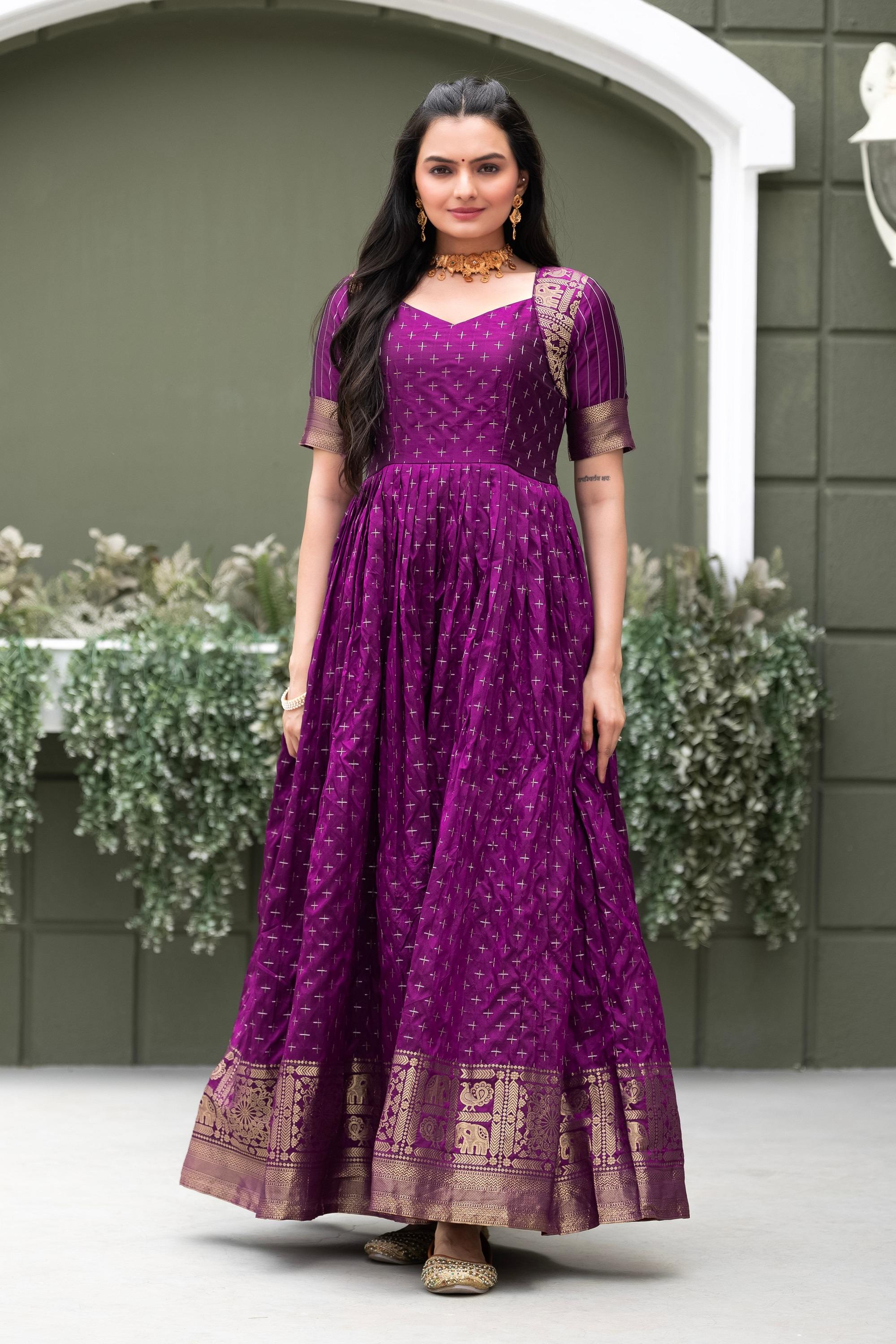 Elegant Anarkali Printed Silk Gown for Women