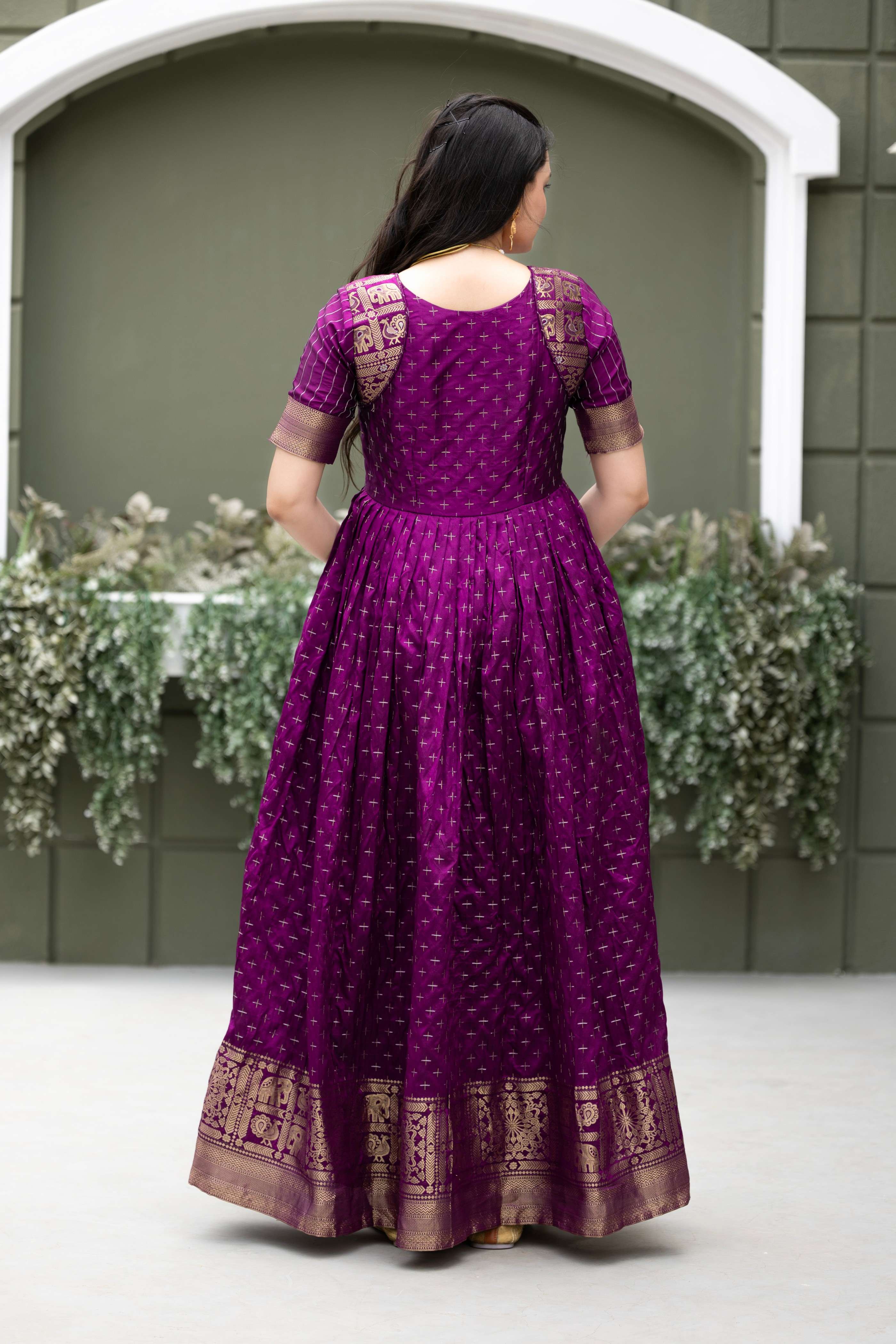 Elegant Anarkali Printed Silk Gown for Women