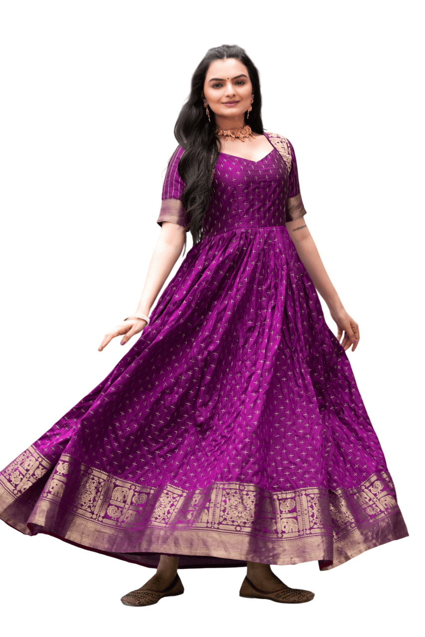 Elegant Anarkali Printed Silk Gown for Women