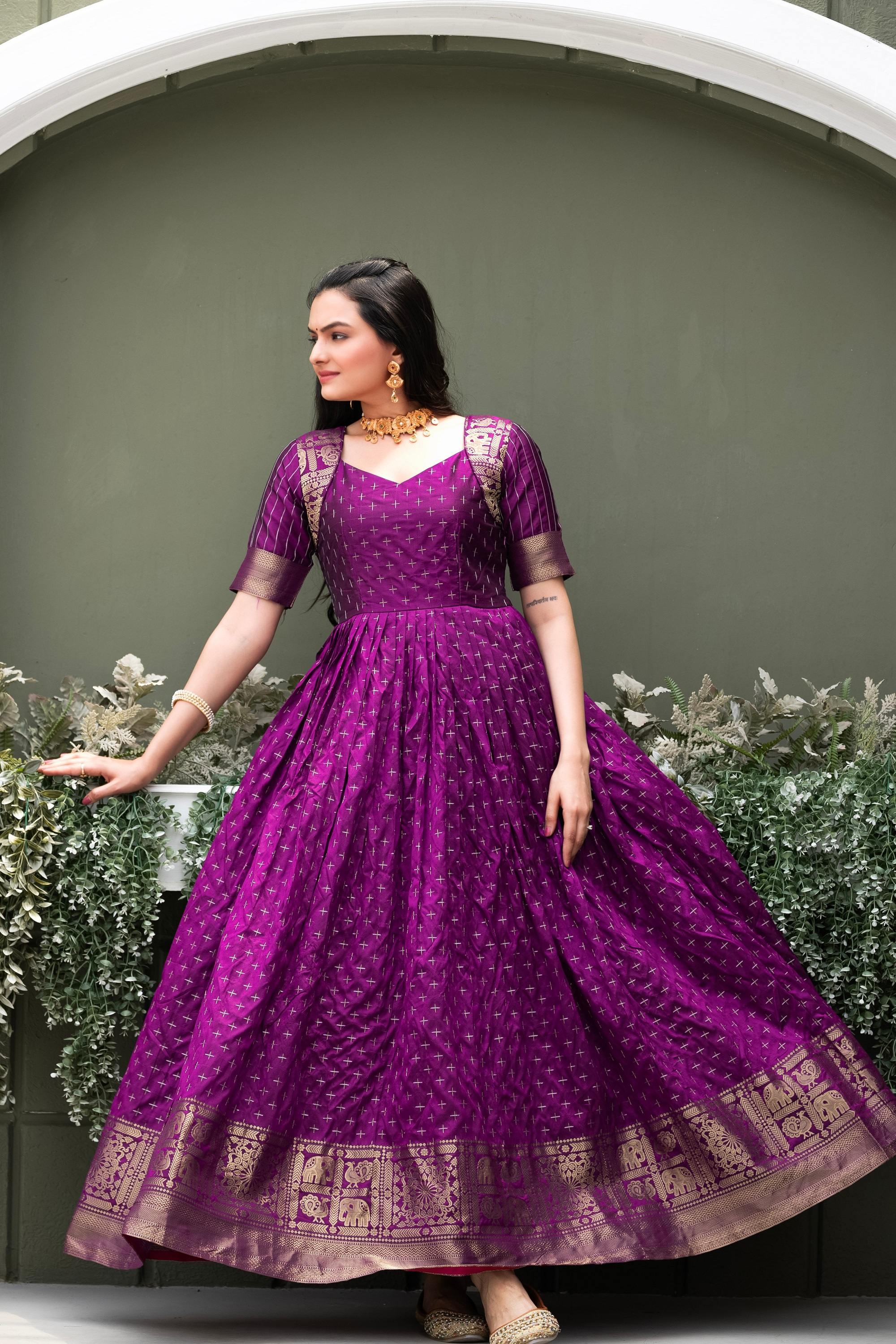 Elegant Anarkali Printed Silk Gown for Women