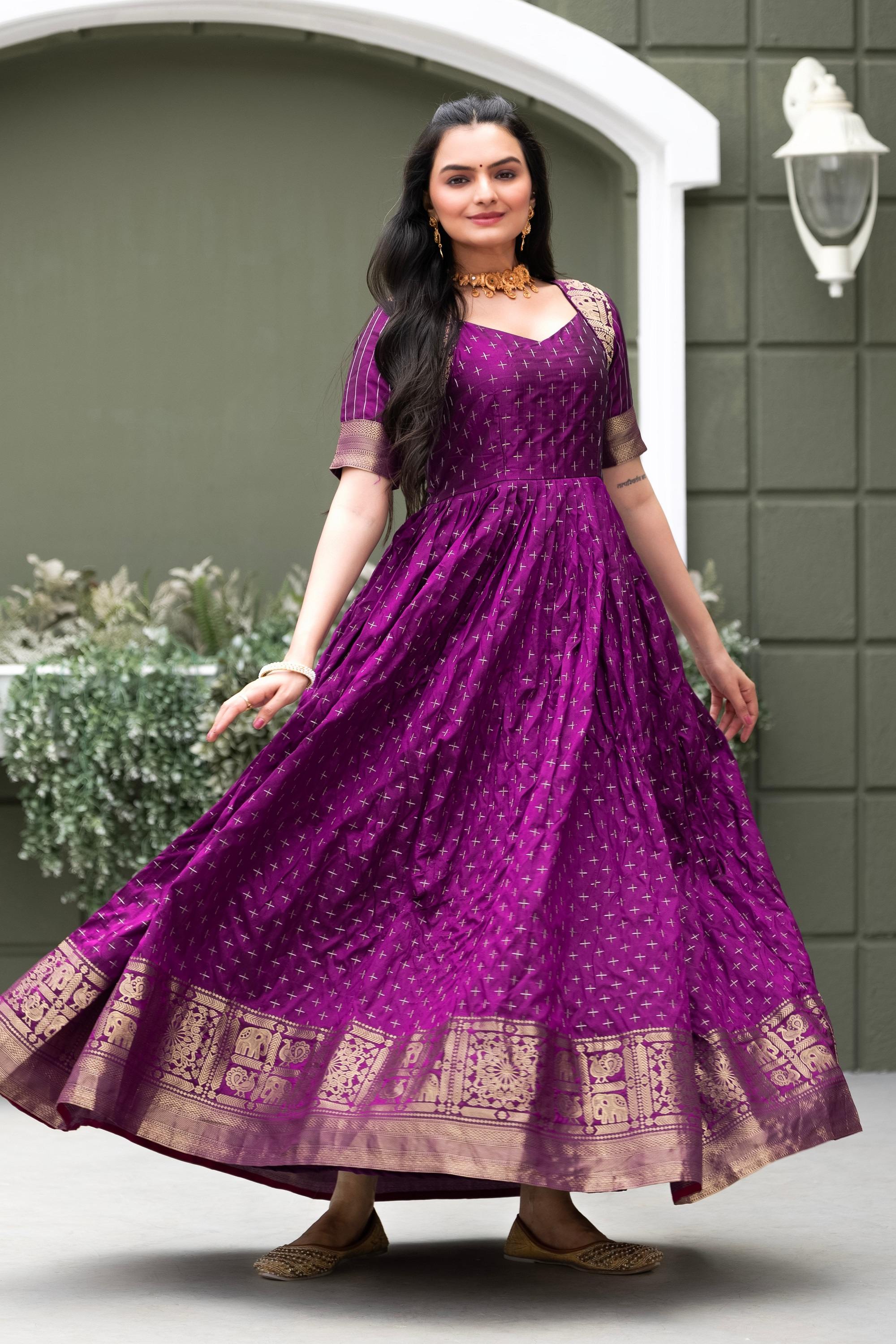 Elegant Anarkali Printed Silk Gown for Women